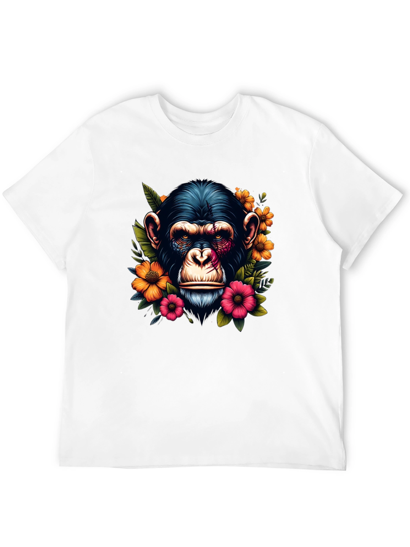 Chimpanzee Floral Print Black T-Shirt
