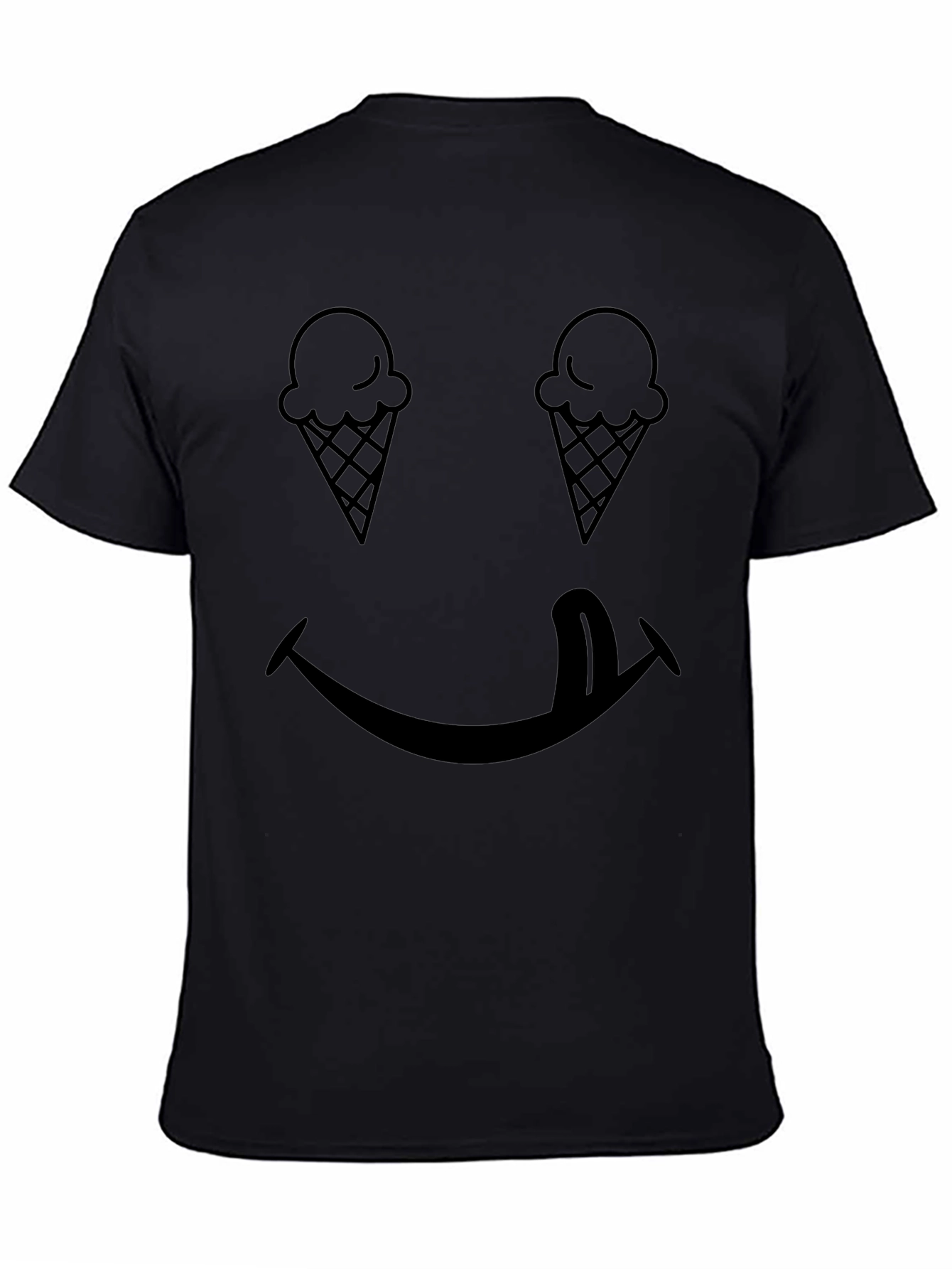 Funny Ice Cream Smiley Face Black T-Shirt