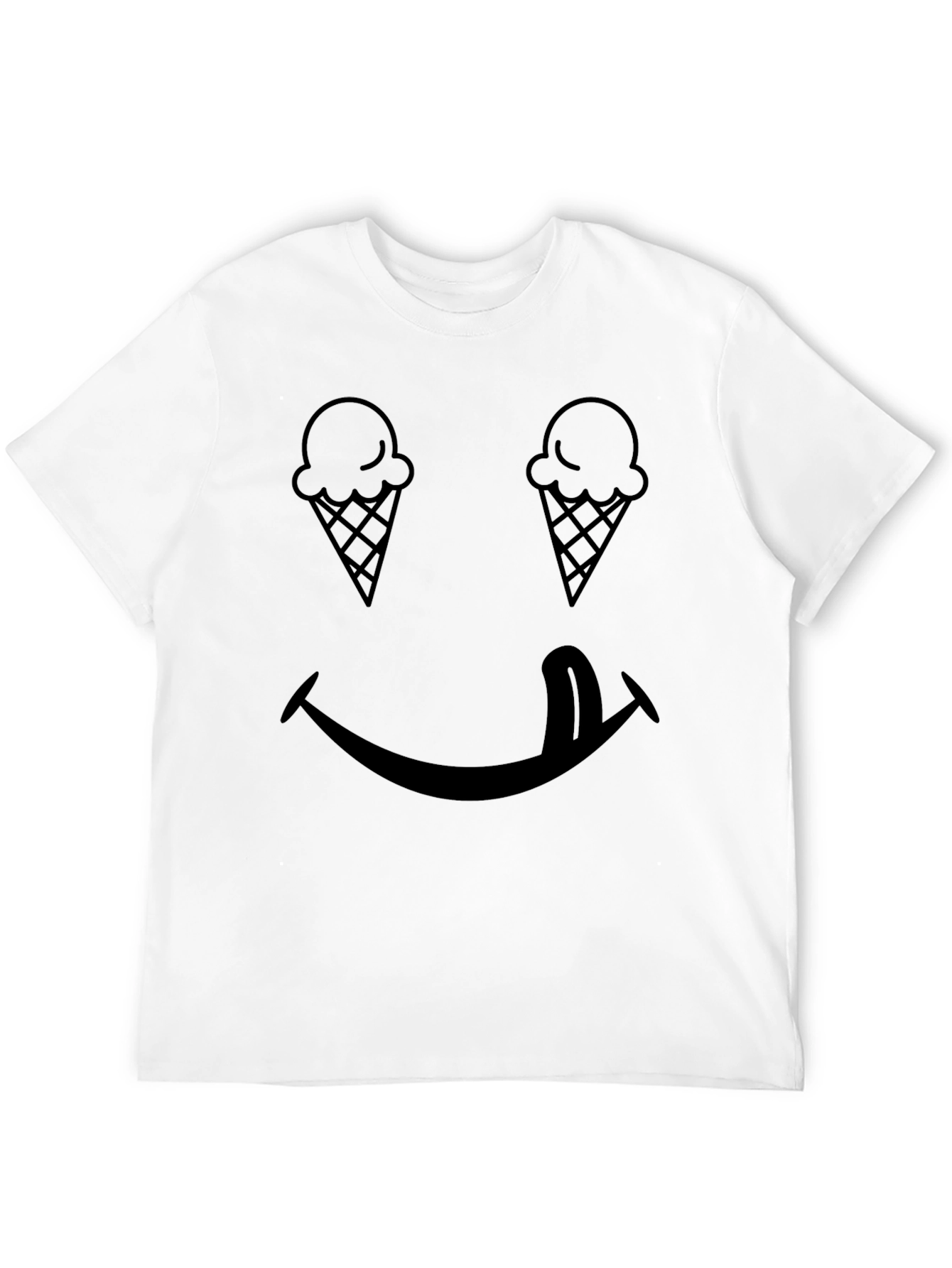 Funny Ice Cream Smiley Face Black T-Shirt