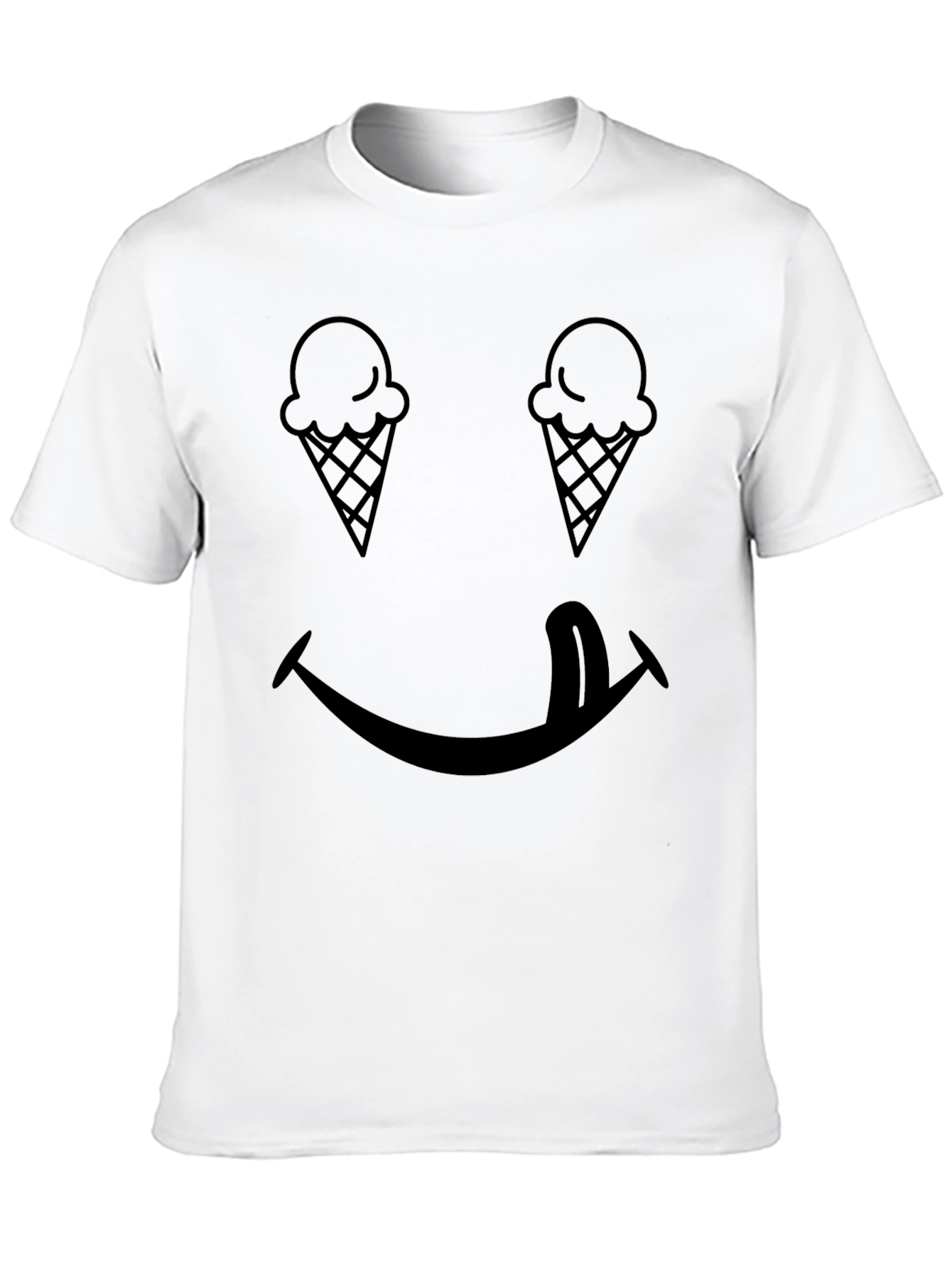 Funny Ice Cream Smiley Face Black T-Shirt