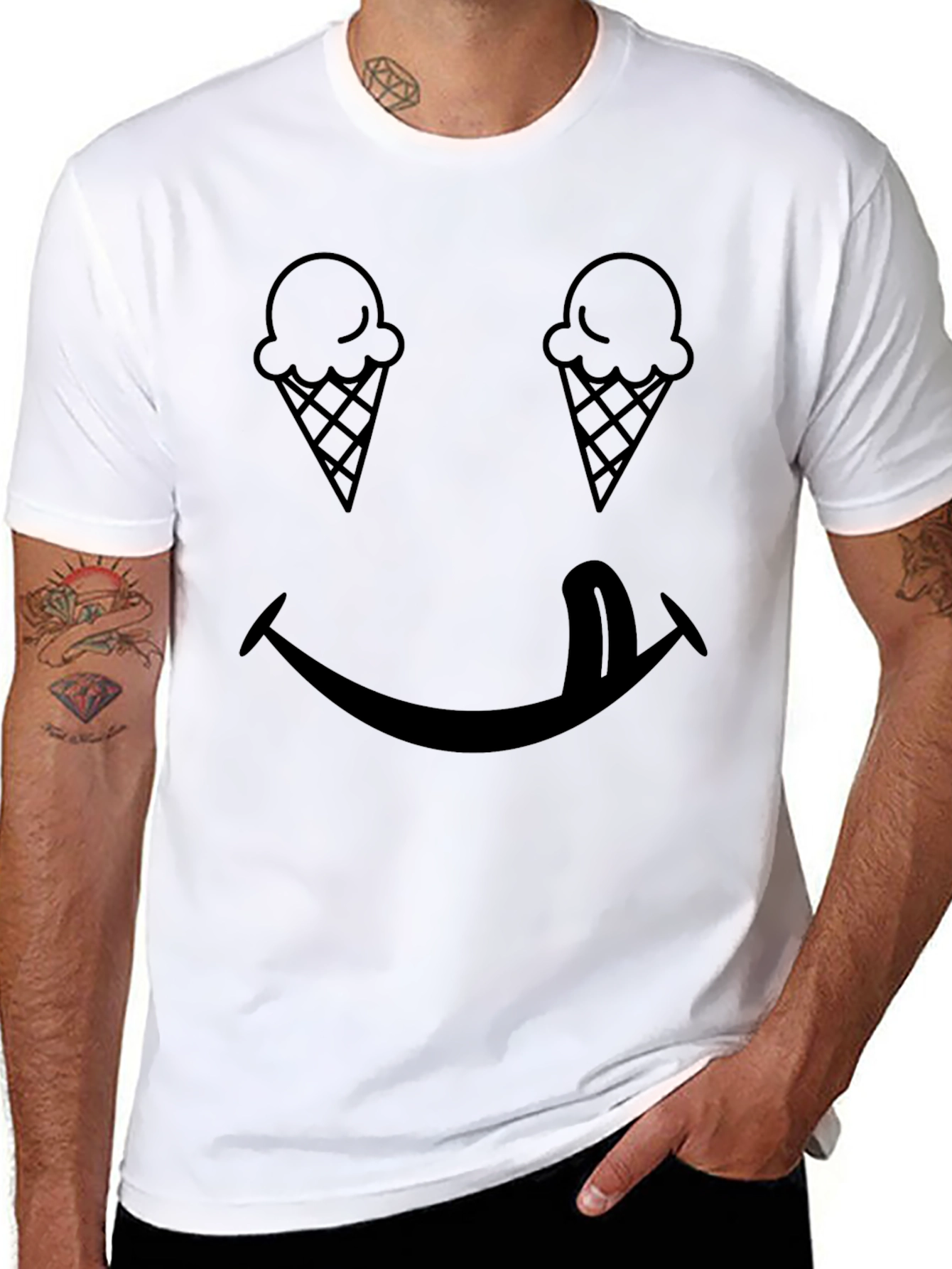 Funny Ice Cream Smiley Face Black T-Shirt