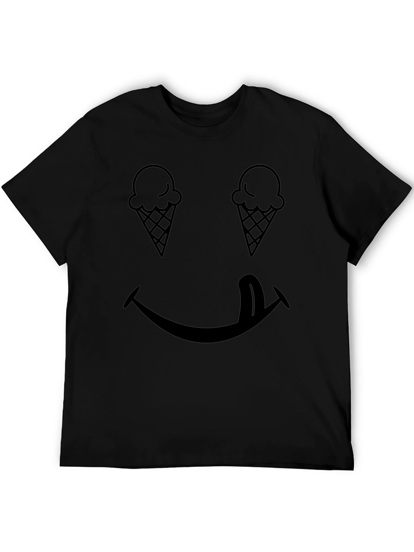 Funny Ice Cream Smiley Face Black T-Shirt