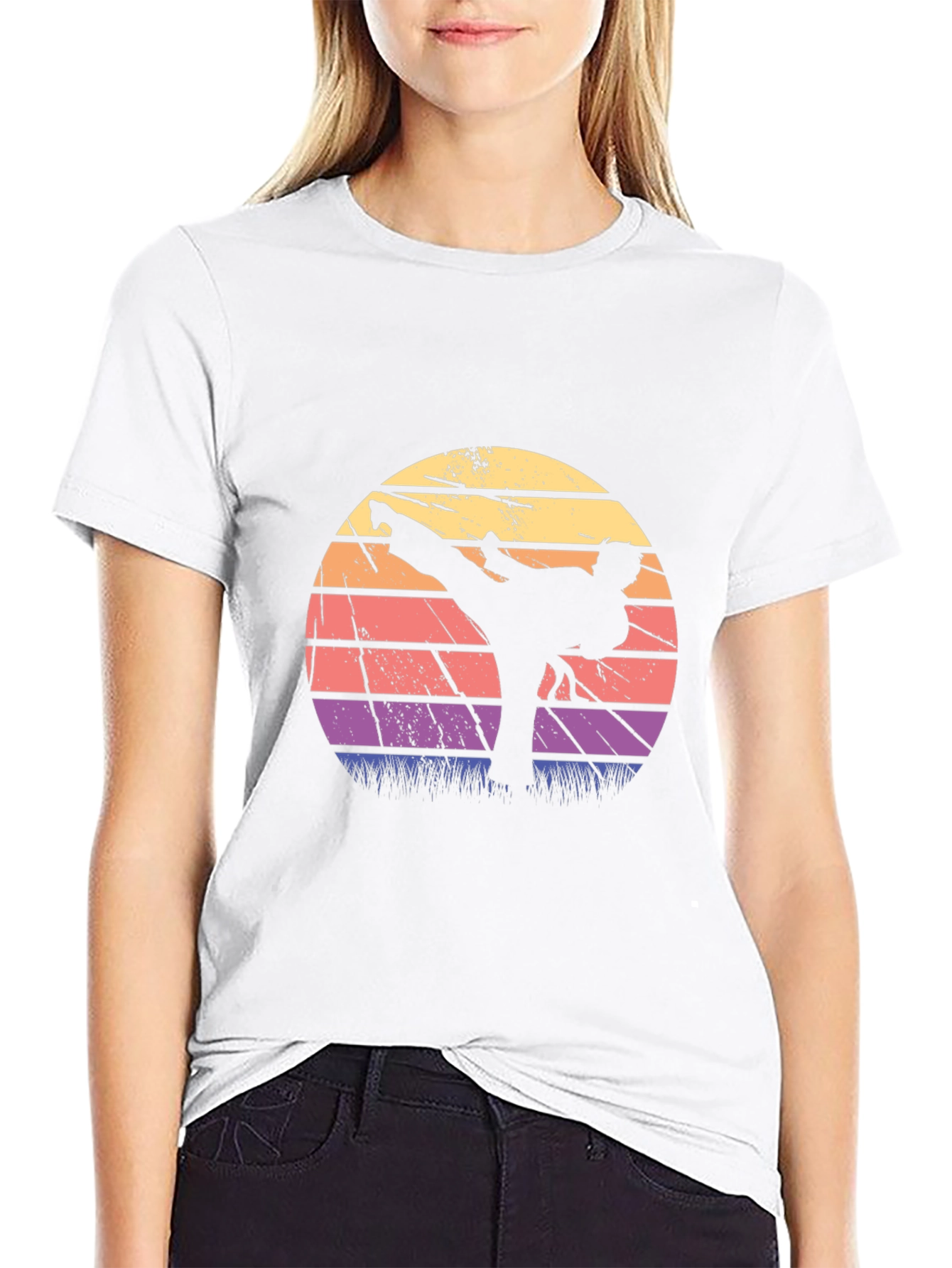 Retro Karate Sunset Graphic T-Shirt