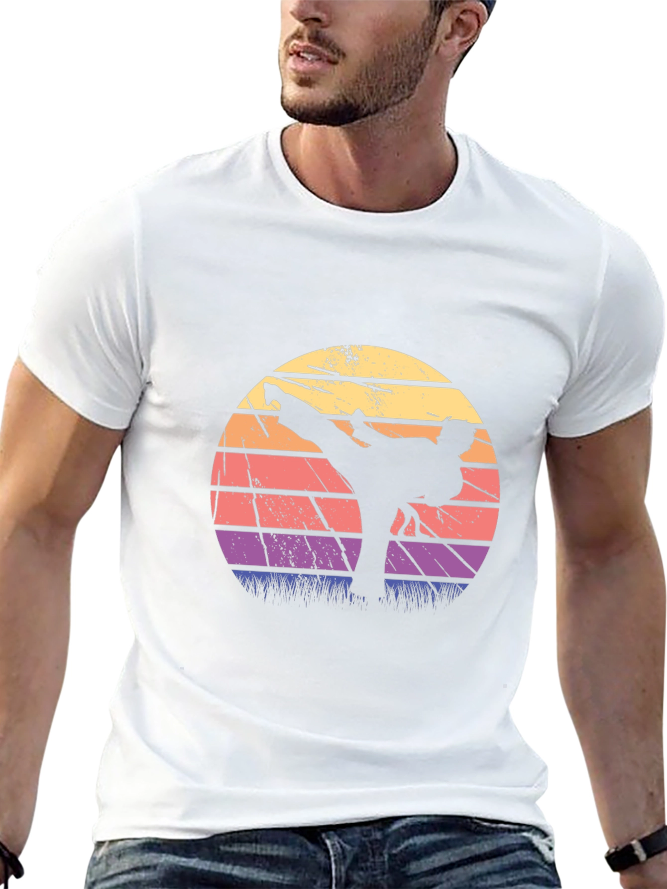 Retro Karate Sunset Graphic T-Shirt