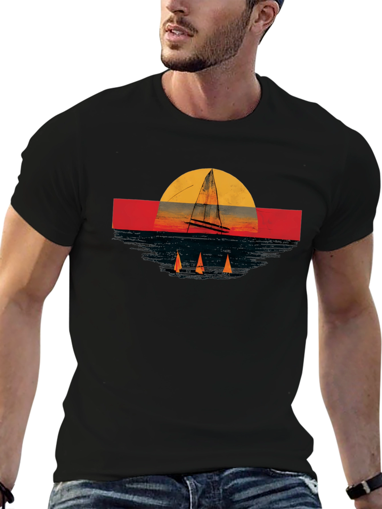 Sailboat Sunset Graphic Tee - Retro Style
