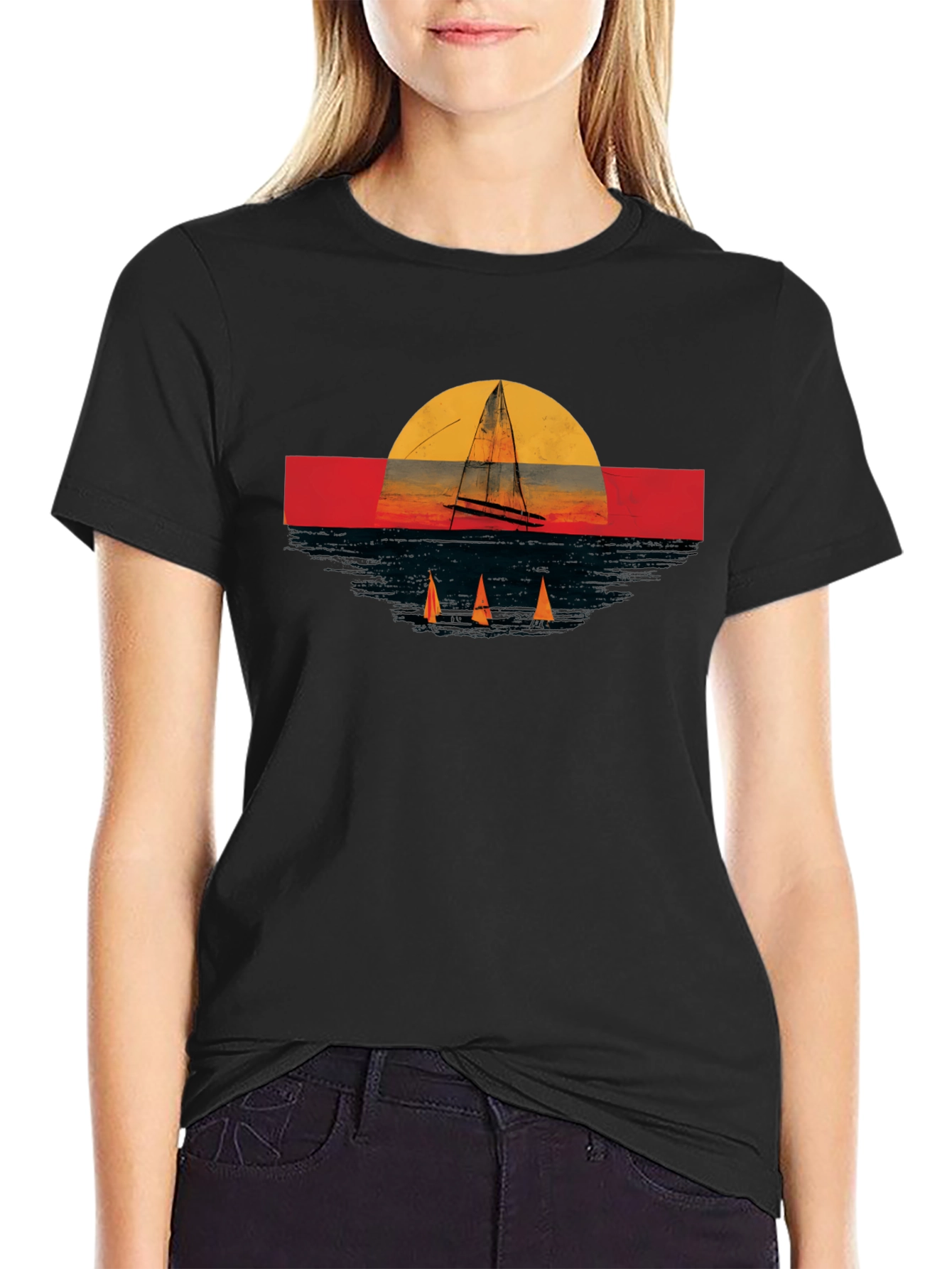 Sailboat Sunset Graphic Tee - Retro Style