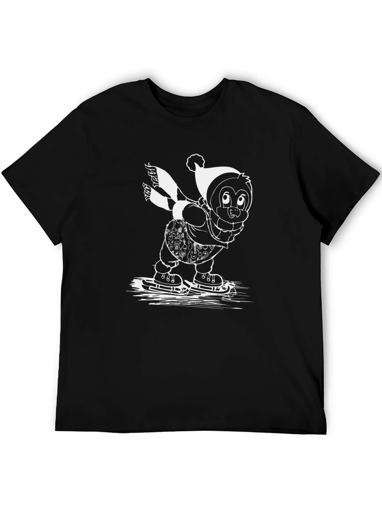 Penguin Ice Skating T-Shirt - Black Cotton Tee