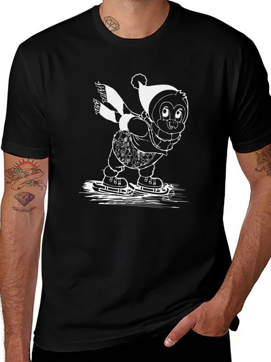 Penguin Ice Skating T-Shirt - Black Cotton Tee