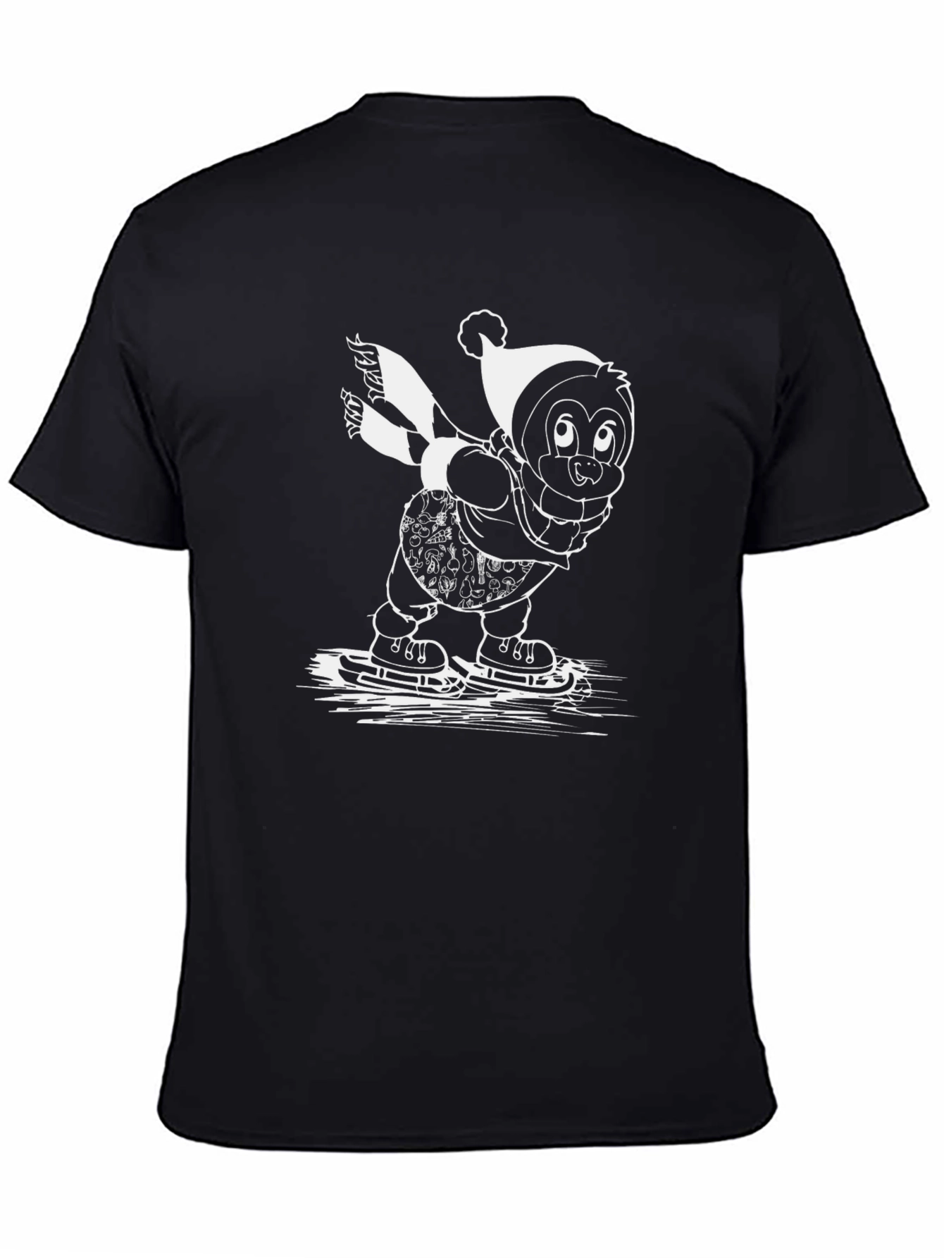 Penguin Ice Skating T-Shirt - Black Cotton Tee