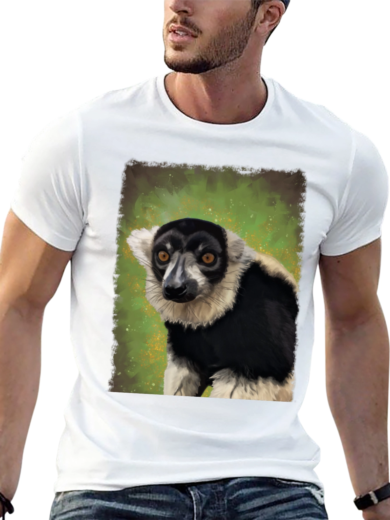 Black T-Shirt with Lemur Graphic