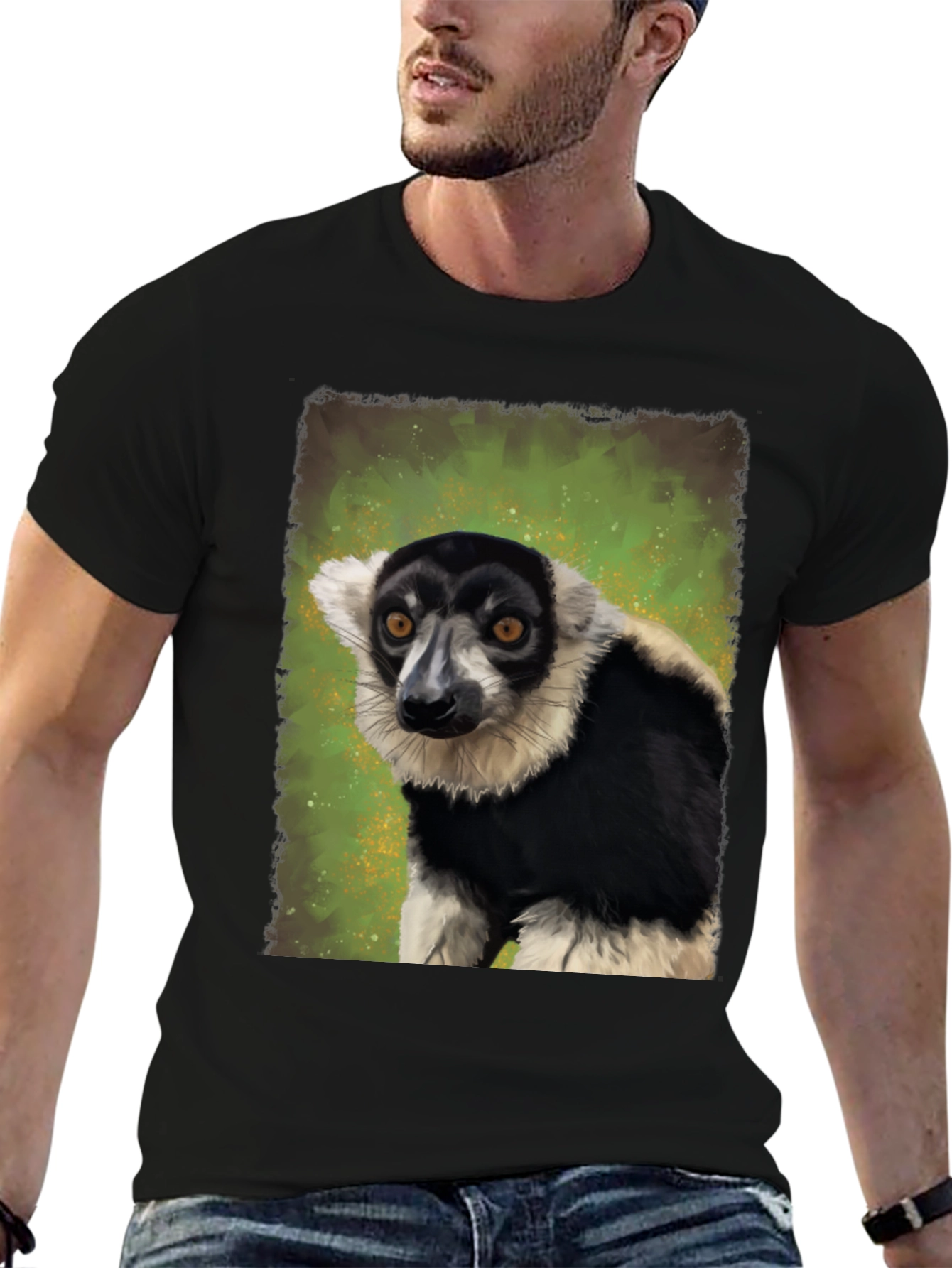 Black T-Shirt with Lemur Graphic