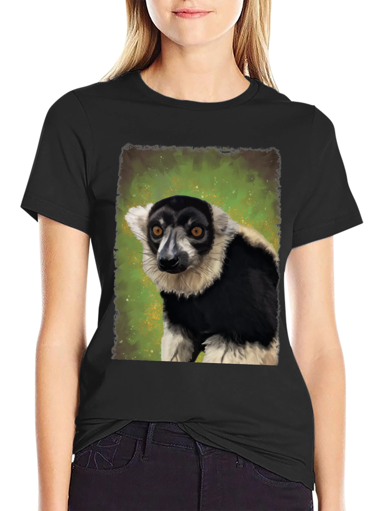 Black T-Shirt with Lemur Graphic