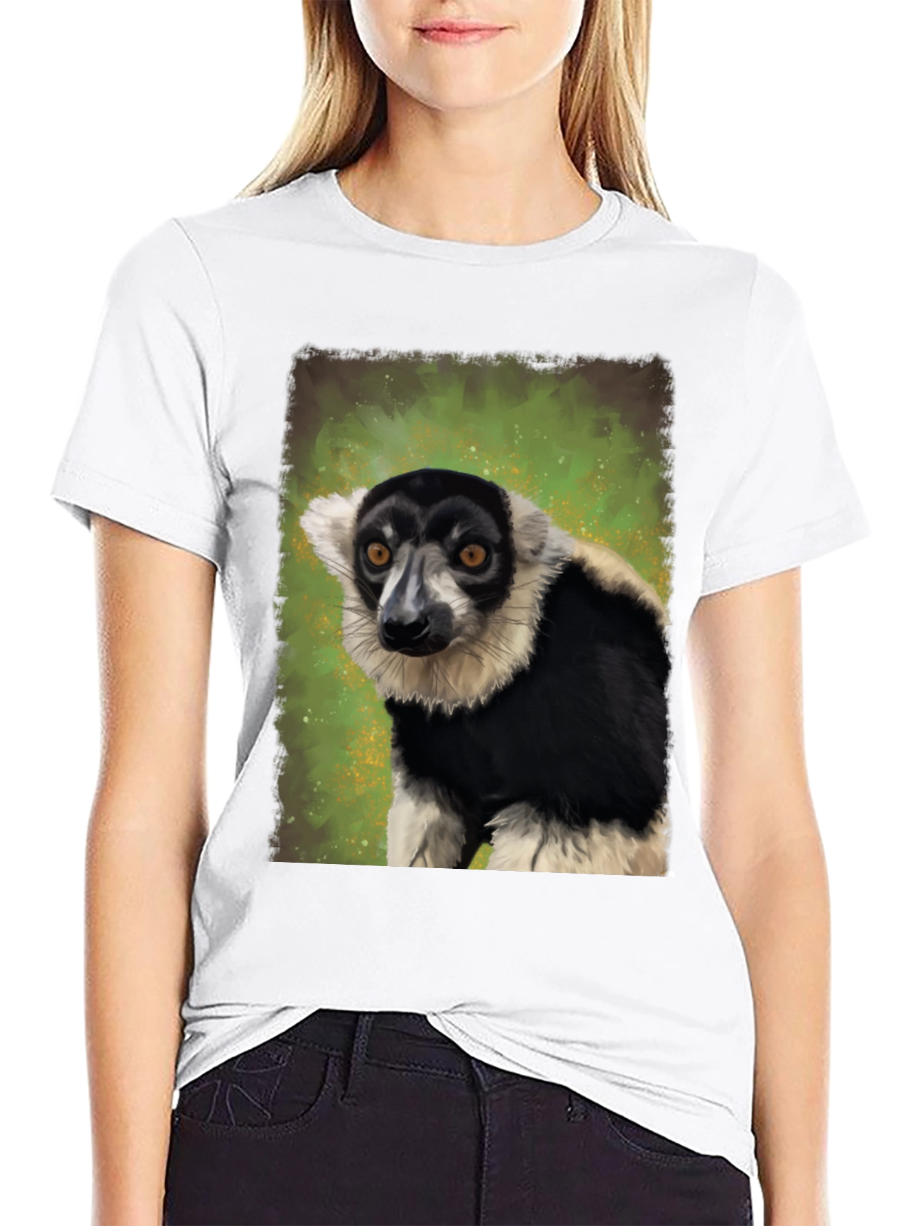 Black T-Shirt with Lemur Graphic