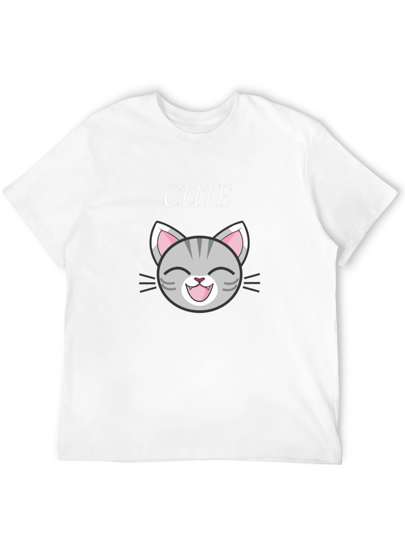 Cute Cat Graphic Tee - Black Cotton T-Shirt