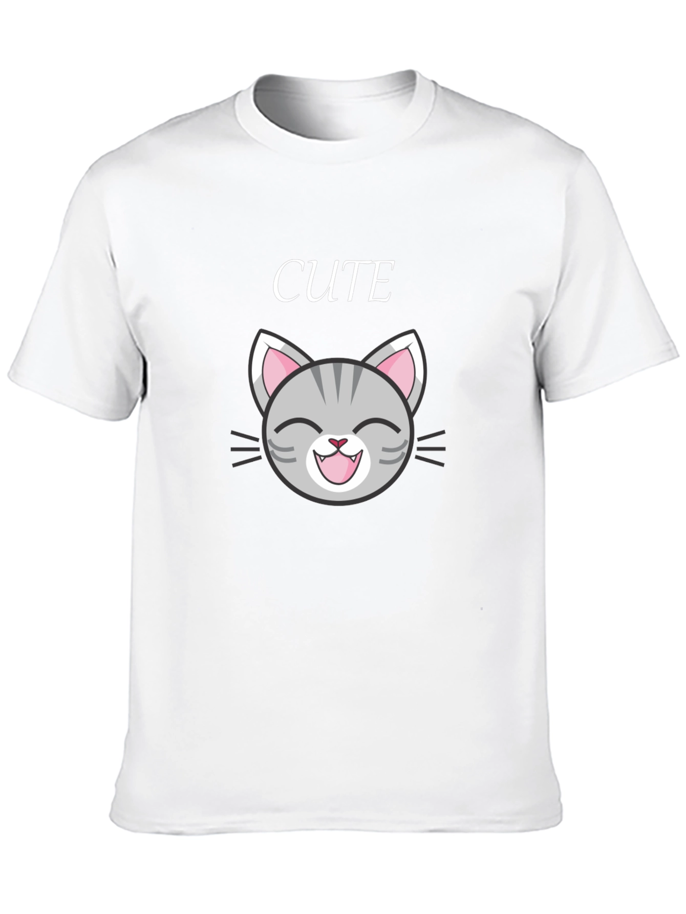 Cute Cat Graphic Tee - Black Cotton T-Shirt