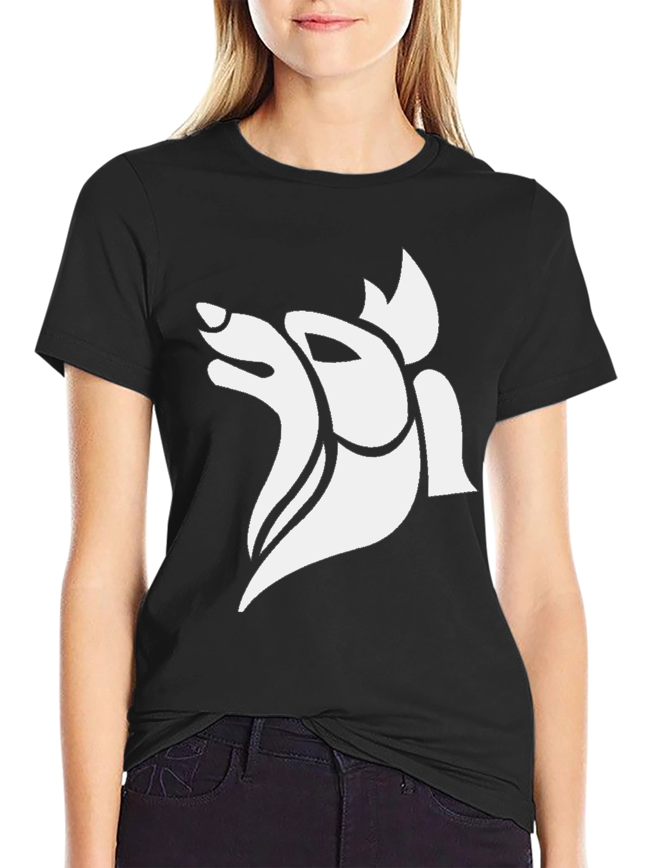 Abstract Wolf Graphic Tee - Black Cotton Blend