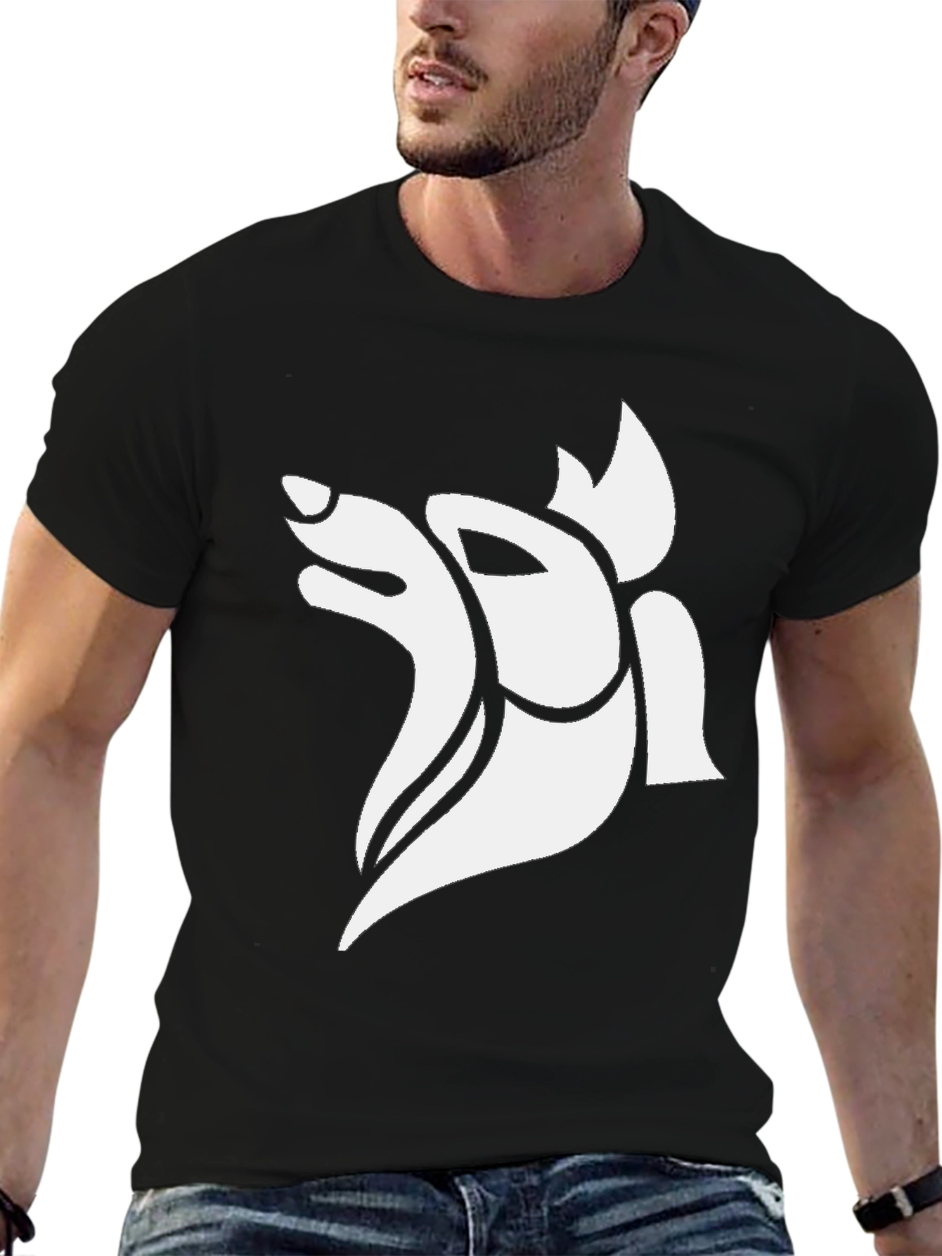Abstract Wolf Graphic Tee - Black Cotton Blend