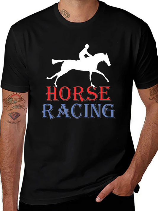 Horse Racing Graphic Tee - Black Cotton T-Shirt