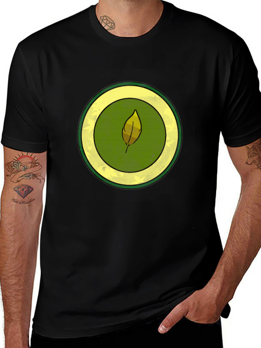 Leaf Circle Graphic Tee - Casual Black T-Shirt