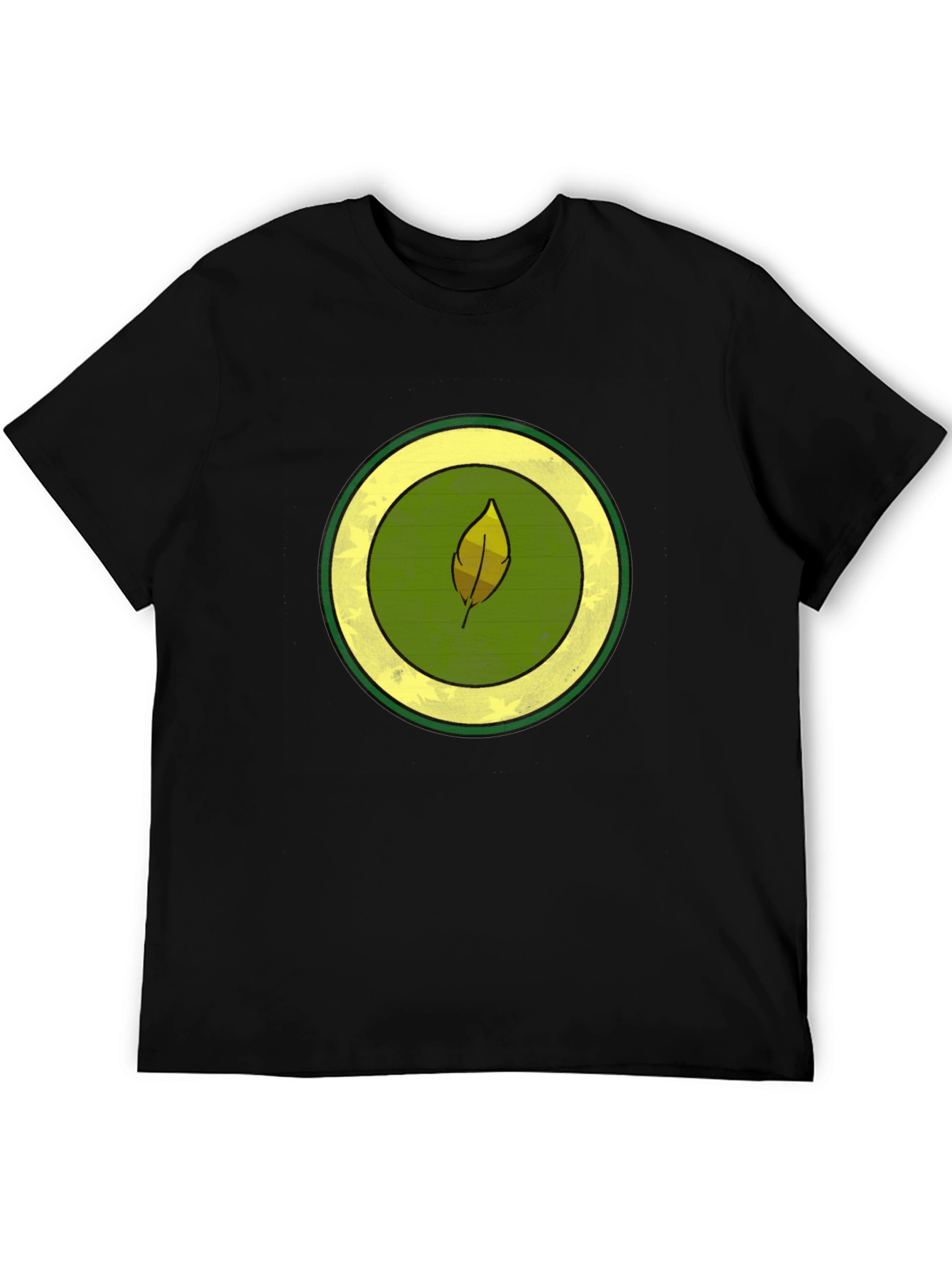Leaf Circle Graphic Tee - Casual Black T-Shirt