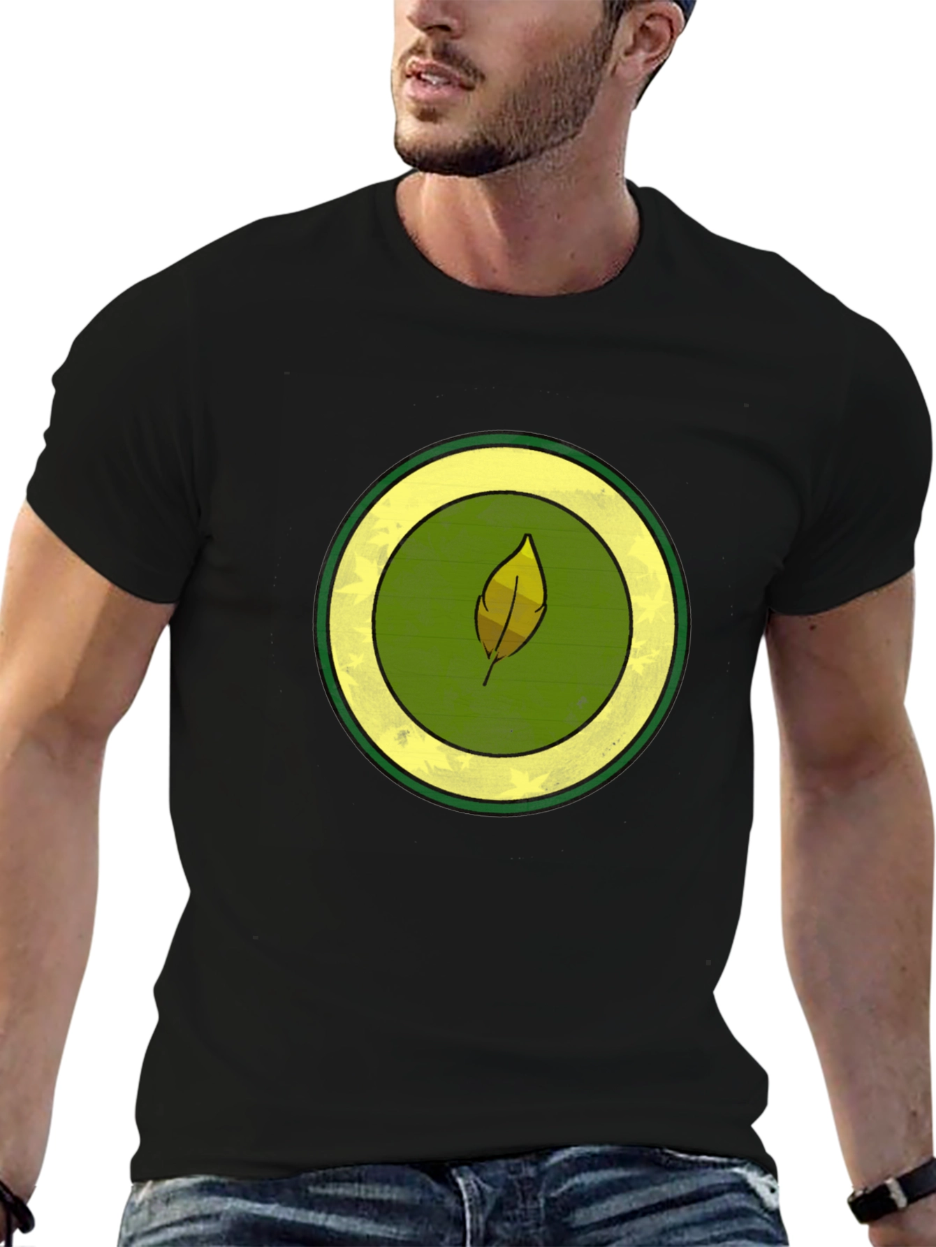 Leaf Circle Graphic Tee - Casual Black T-Shirt