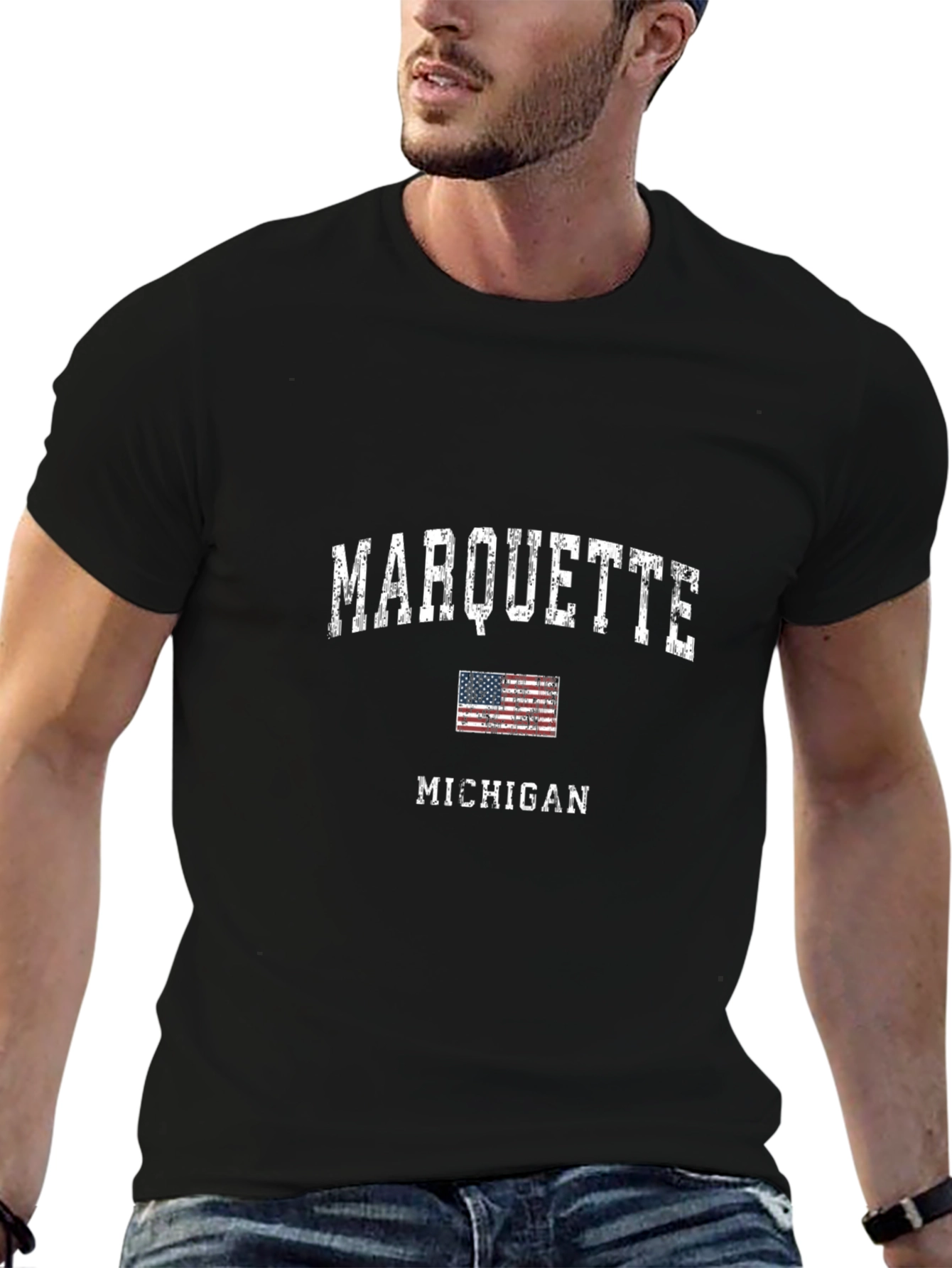 Marquette Michigan USA Flag Graphic Tee