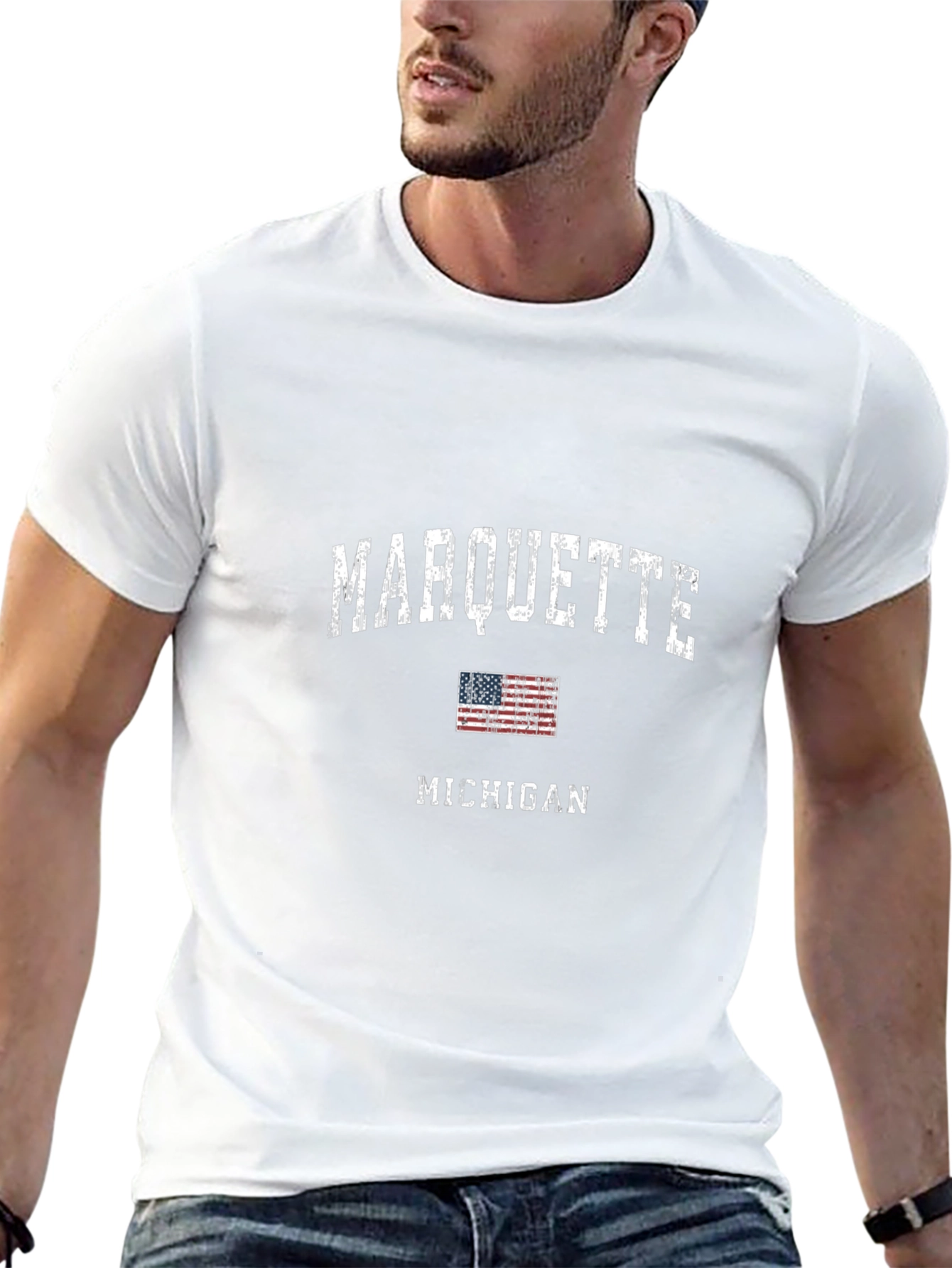 Marquette Michigan USA Flag Graphic Tee