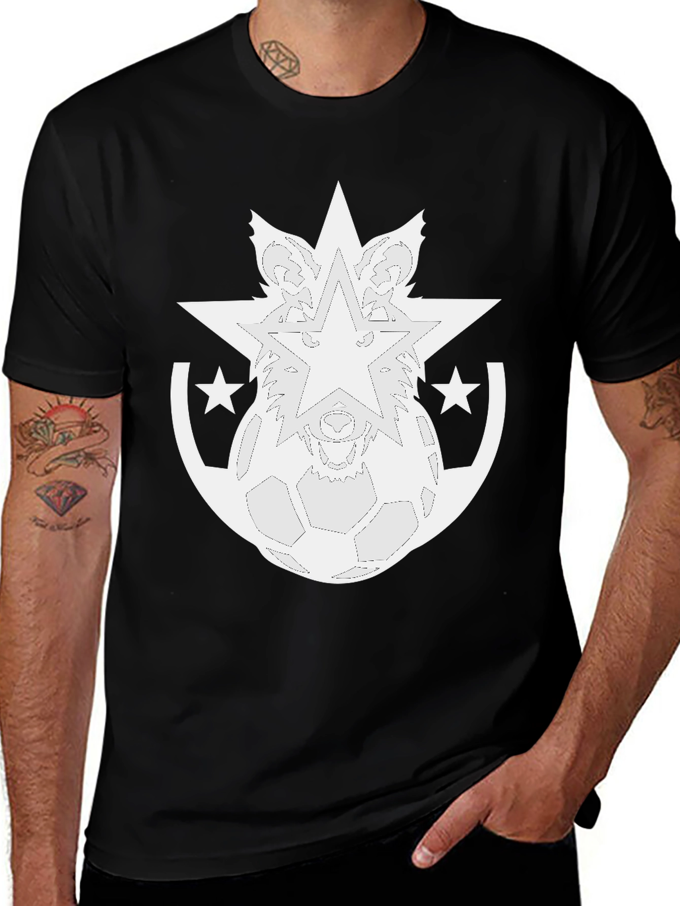 Wolf Star Soccer Graphic Tee - Cool Black T-Shirt