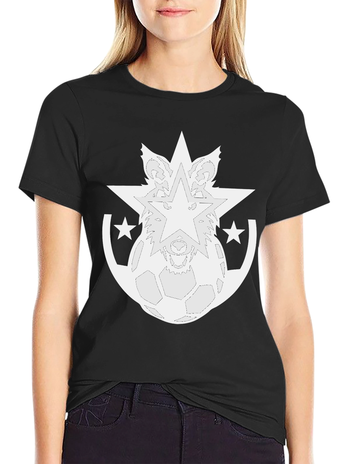 Wolf Star Soccer Graphic Tee - Cool Black T-Shirt