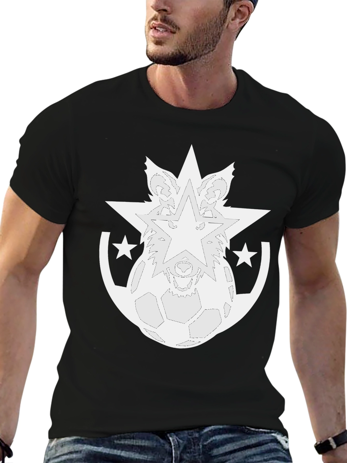 Wolf Star Soccer Graphic Tee - Cool Black T-Shirt