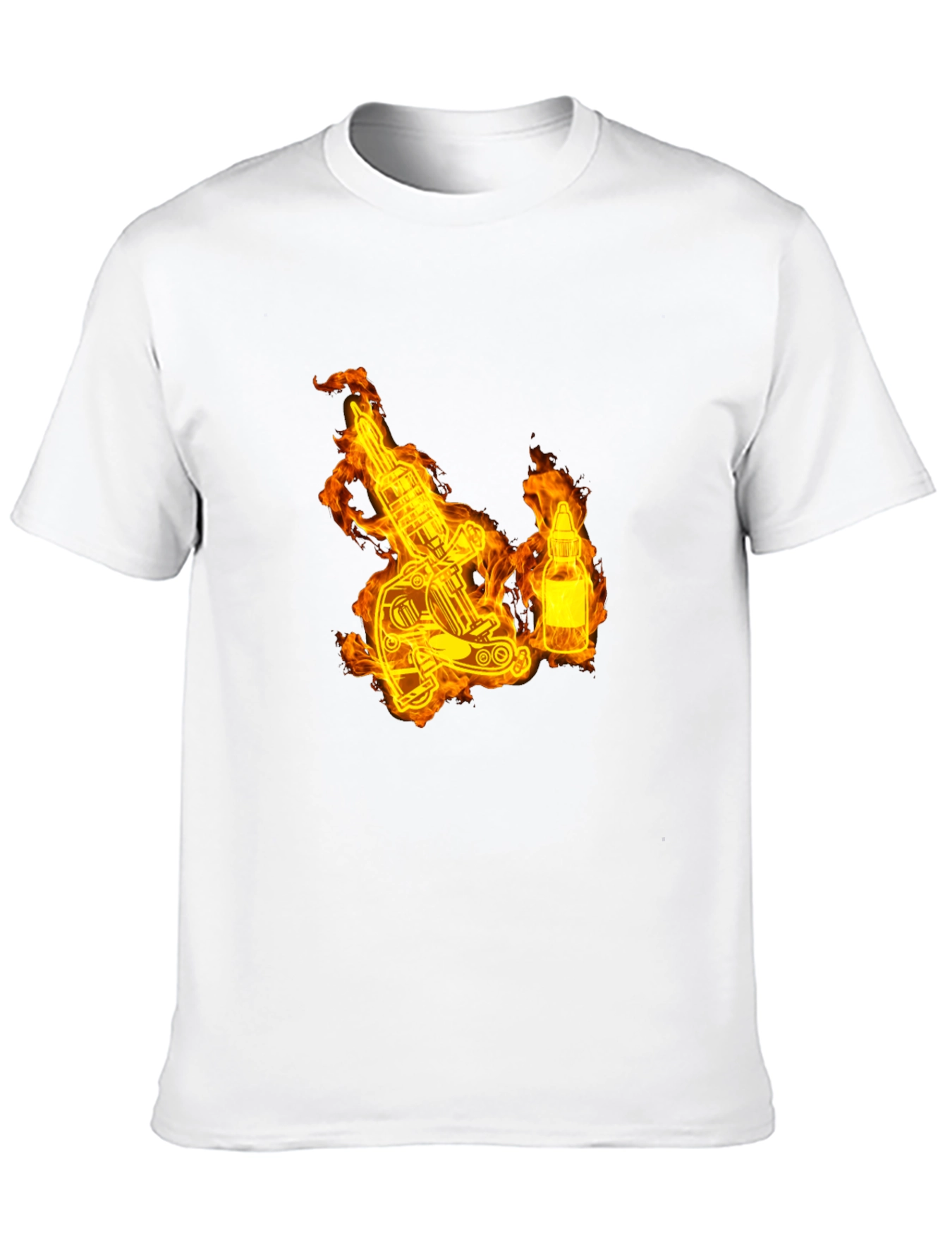 Flaming Tattoo Machine Graphic Tee - Black Cotton T-Shirt