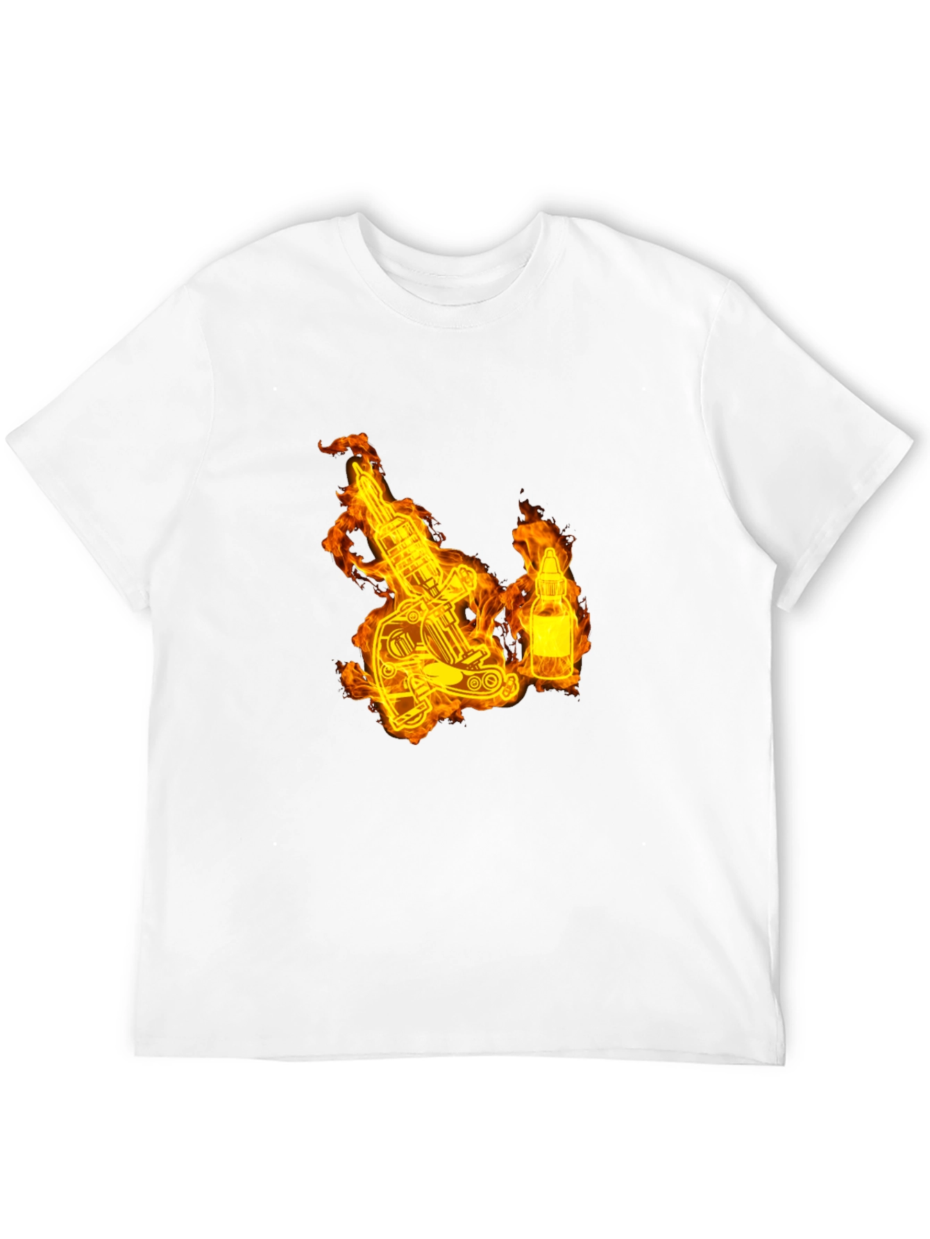 Flaming Tattoo Machine Graphic Tee - Black Cotton T-Shirt