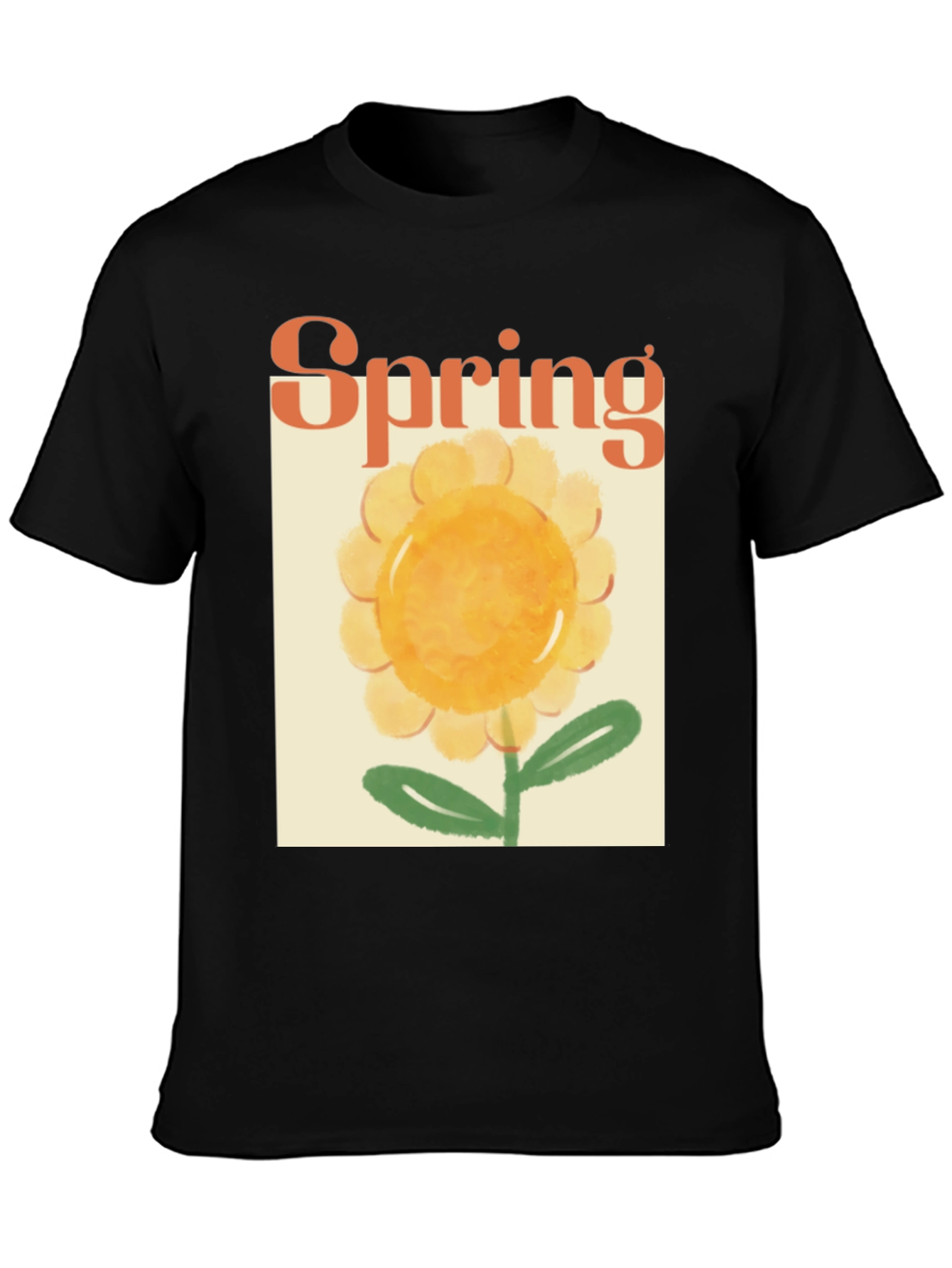 Spring Flower Graphic Tee - Black Cotton T-Shirt