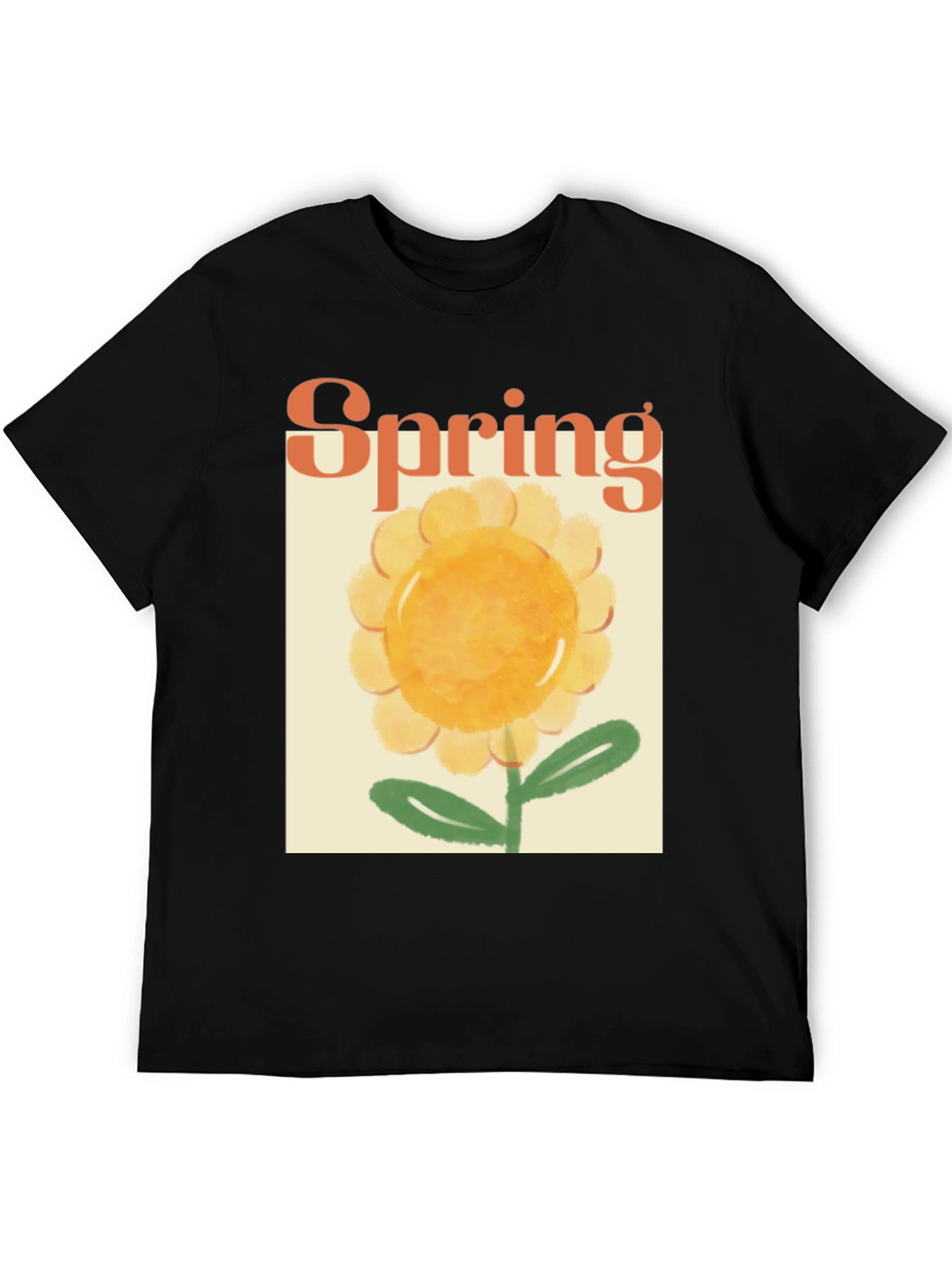 Spring Flower Graphic Tee - Black Cotton T-Shirt