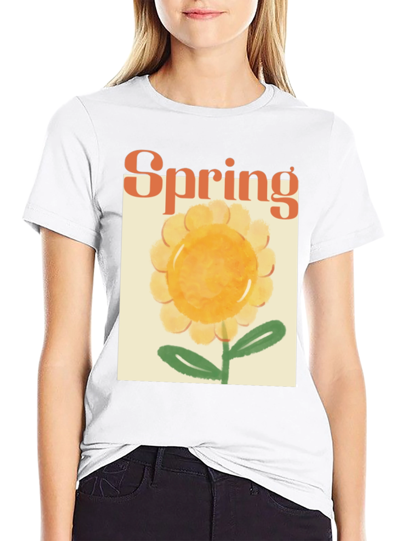 Spring Flower Graphic Tee - Black Cotton T-Shirt