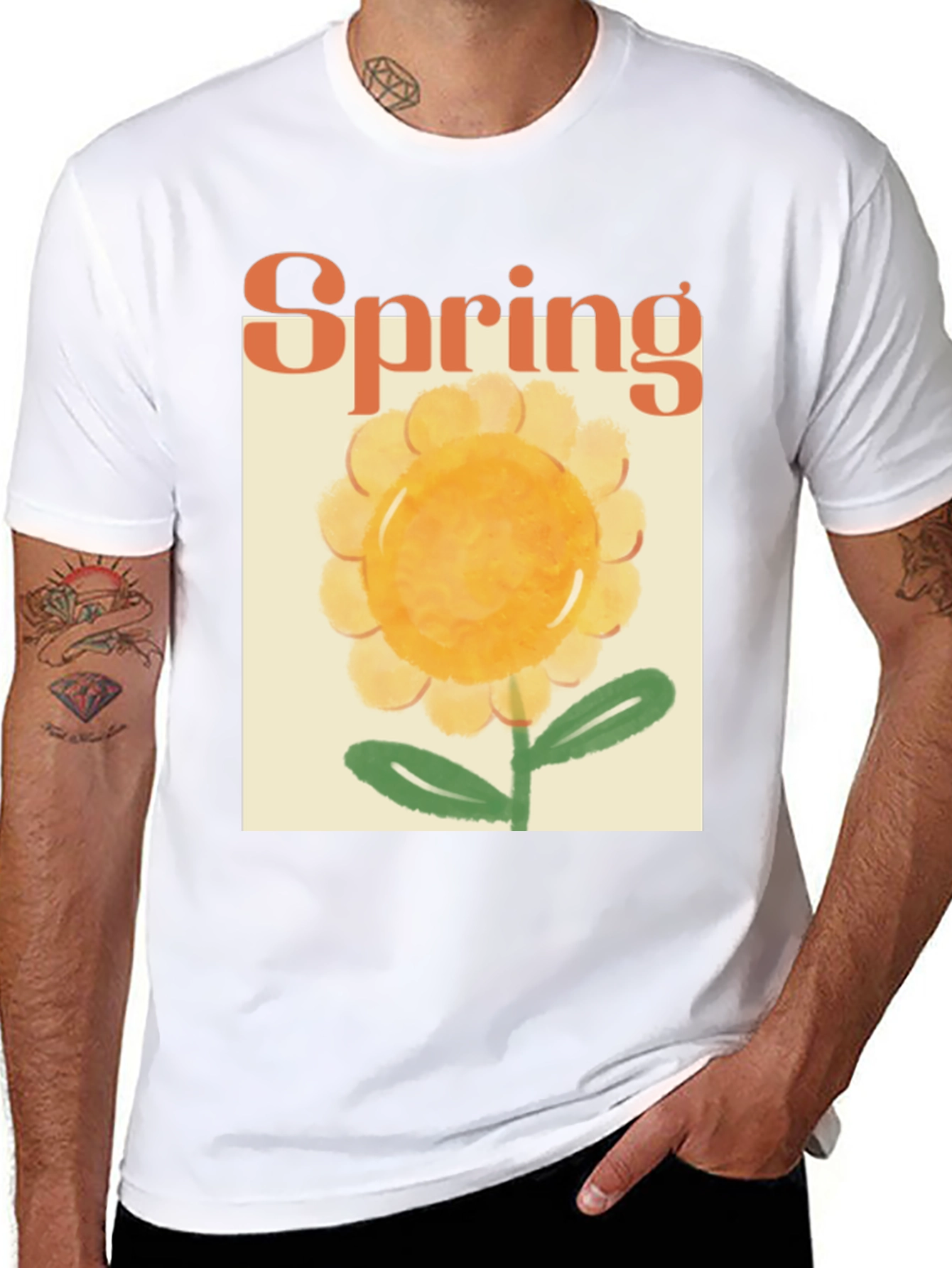 Spring Flower Graphic Tee - Black Cotton T-Shirt