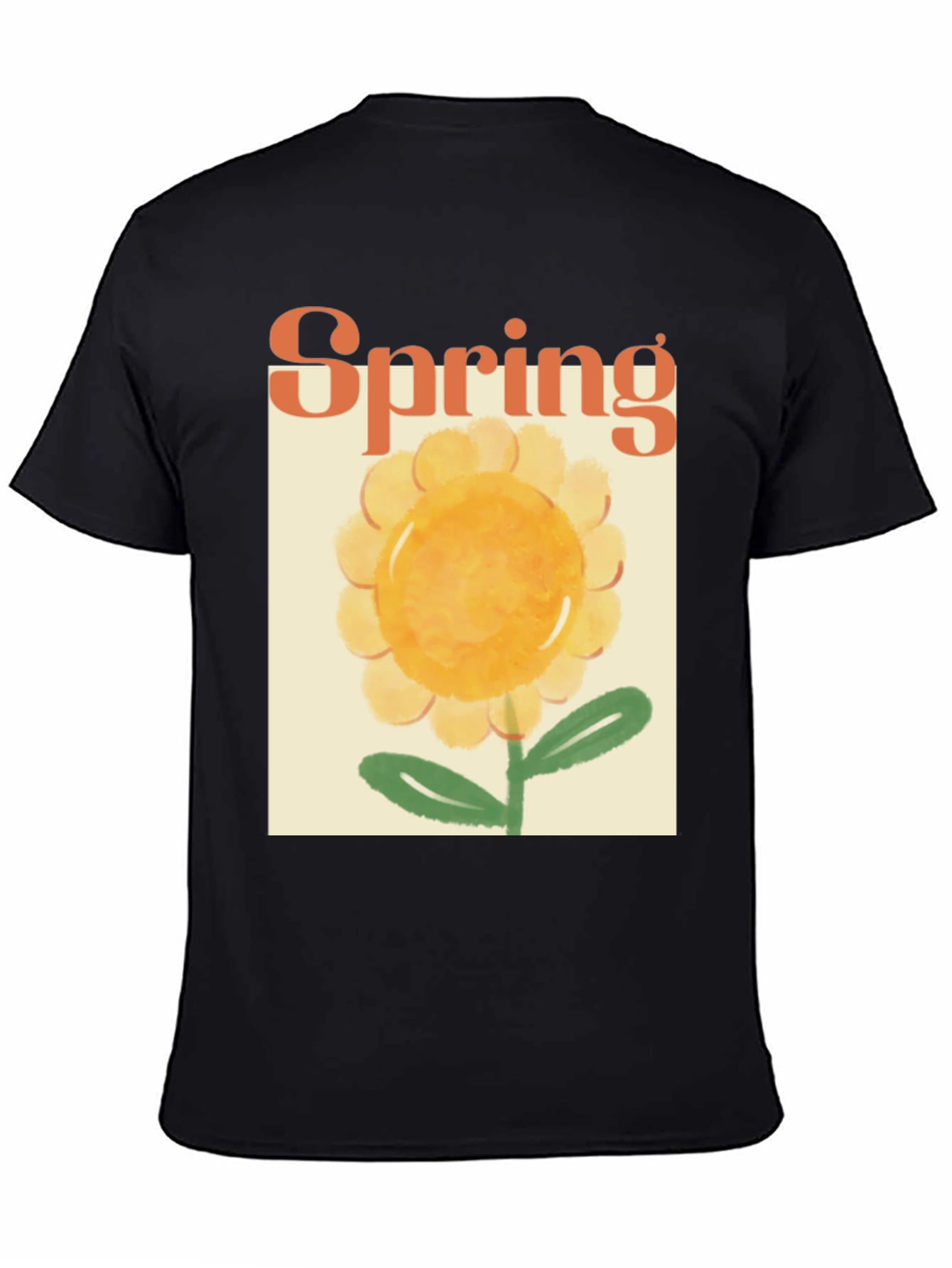 Spring Flower Graphic Tee - Black Cotton T-Shirt
