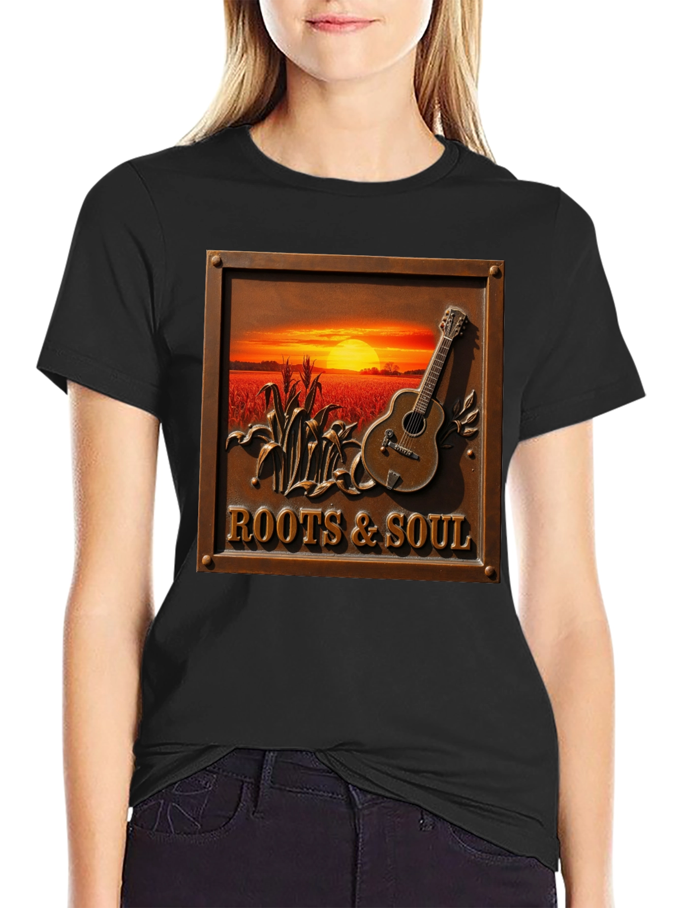 Roots & Soul Graphic Tee - Sunset Guitar Design