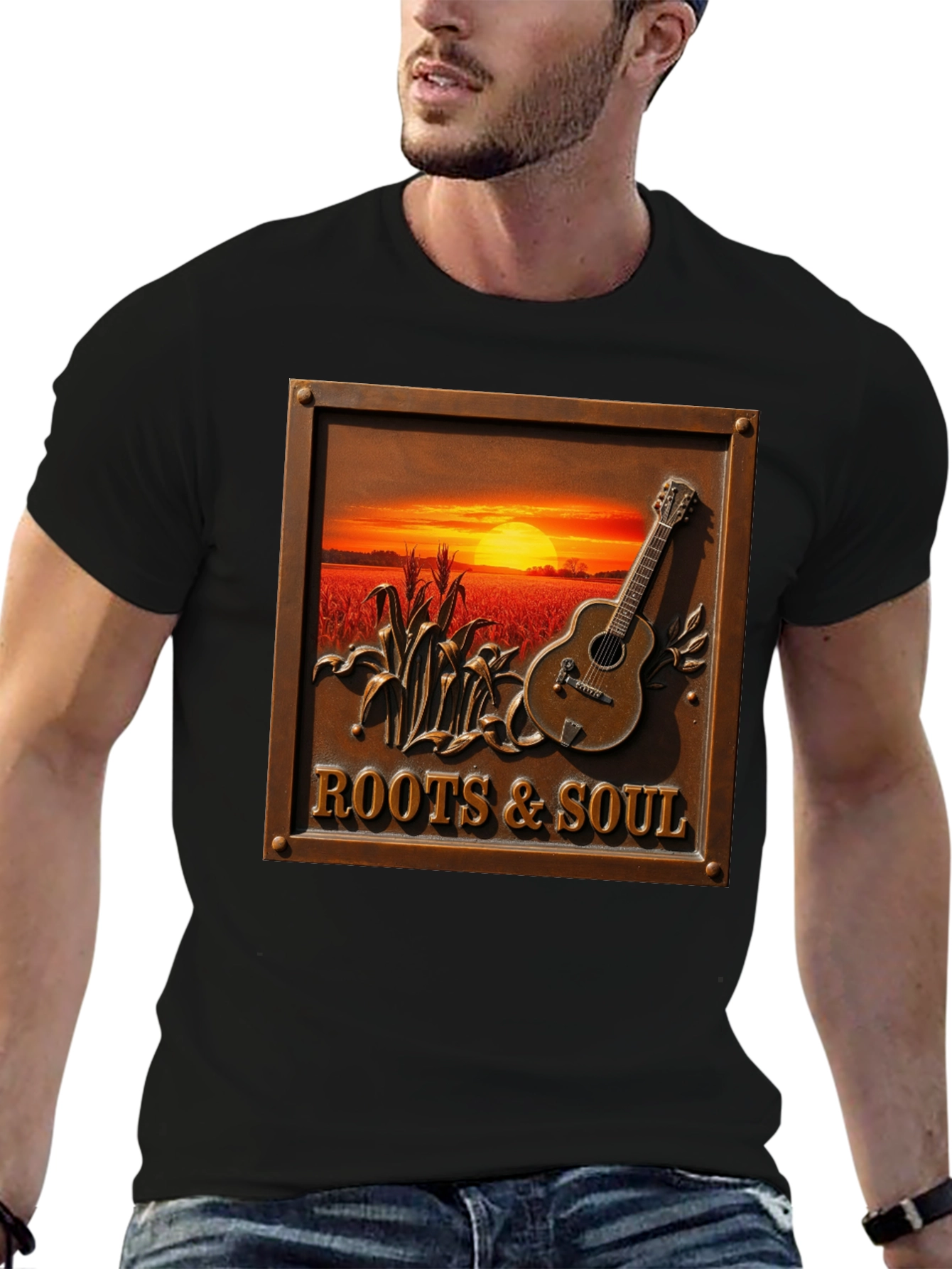 Roots & Soul Graphic Tee - Sunset Guitar Design