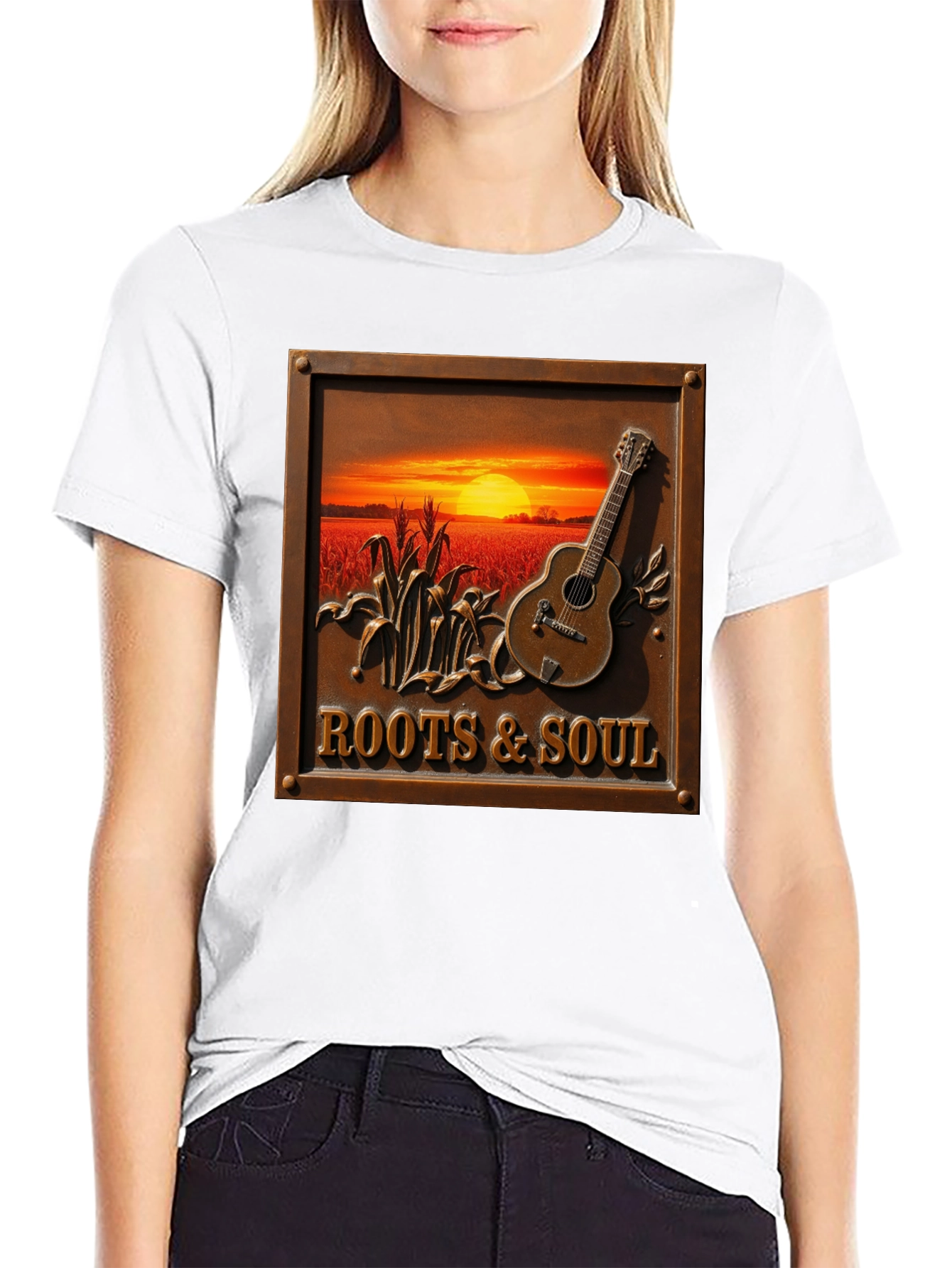 Roots & Soul Graphic Tee - Sunset Guitar Design