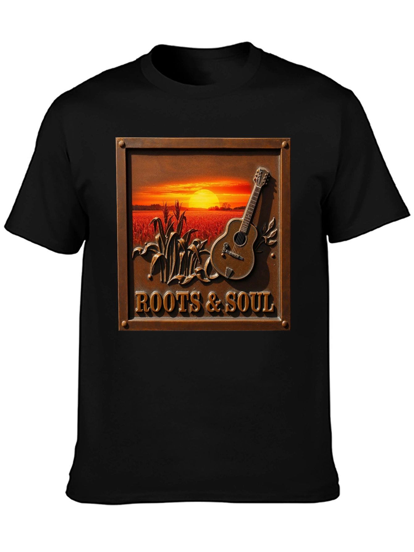 Roots & Soul Graphic Tee - Sunset Guitar Design