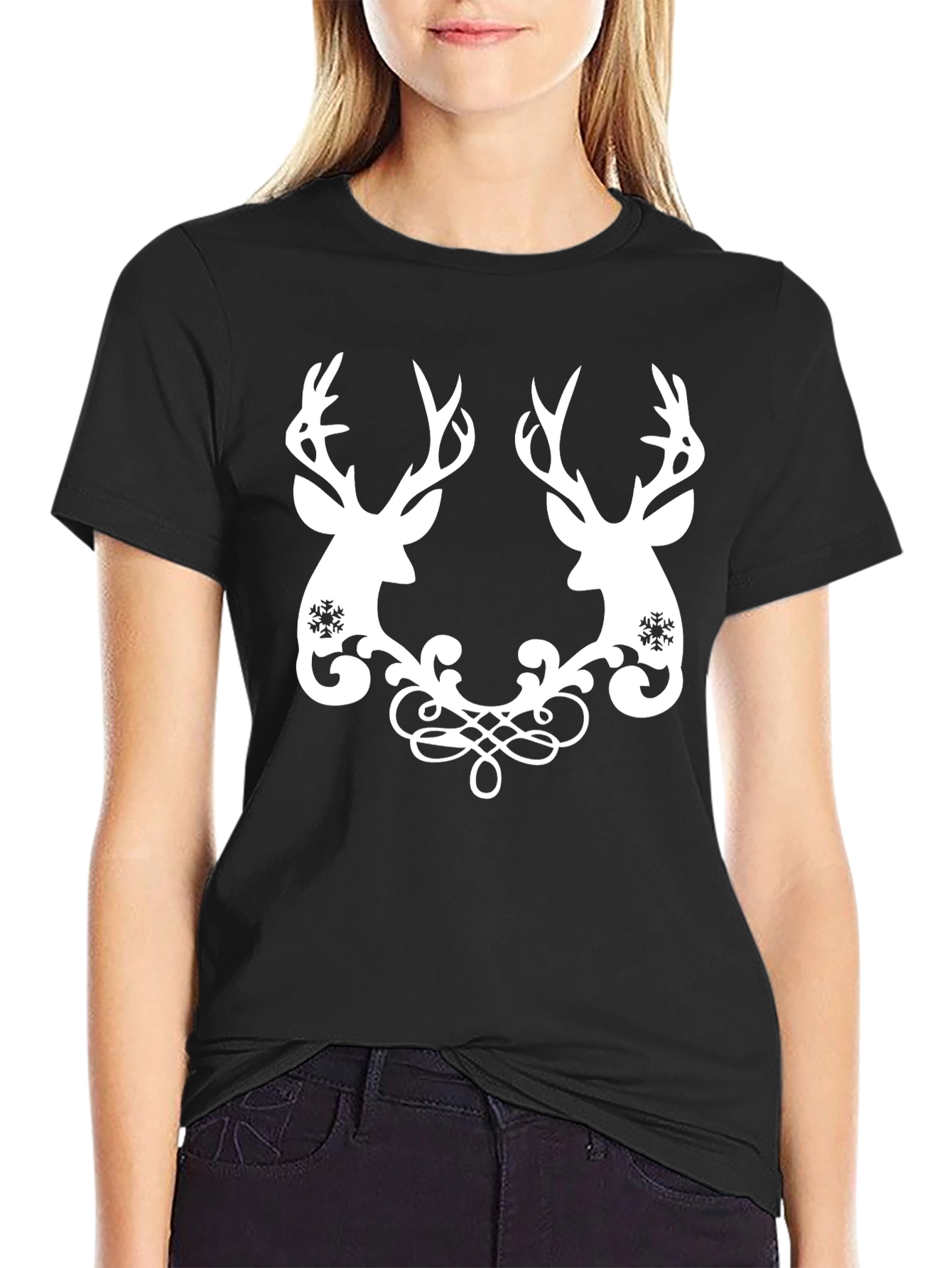 Christmas Deer Head T-Shirt Holiday Festive Top