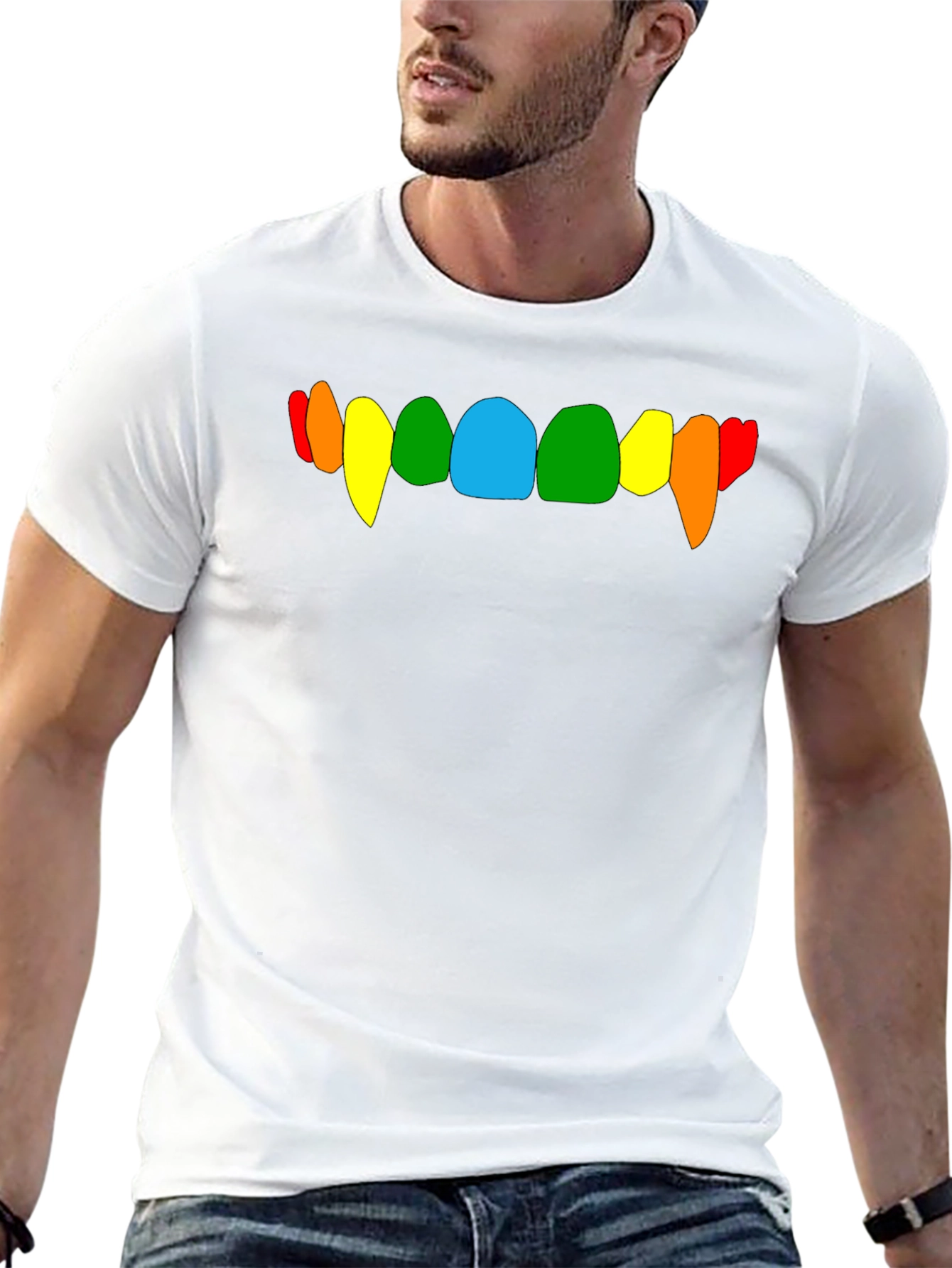 Rainbow Vampire Teeth Graphic Tee - Black Cotton T-Shirt
