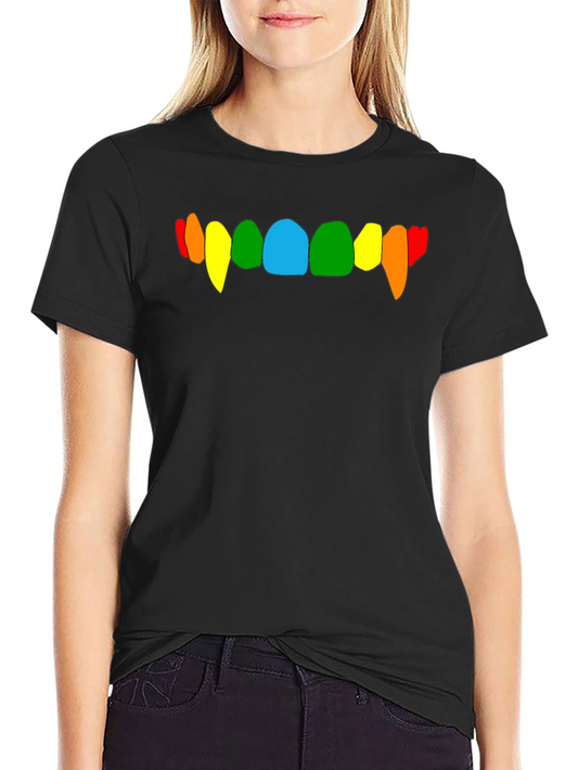 Rainbow Vampire Teeth Graphic Tee - Black Cotton T-Shirt