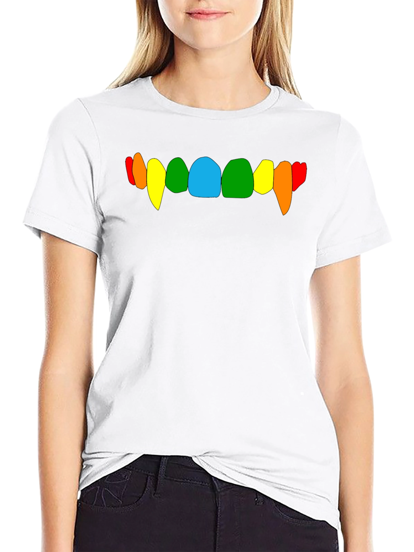 Rainbow Vampire Teeth Graphic Tee - Black Cotton T-Shirt