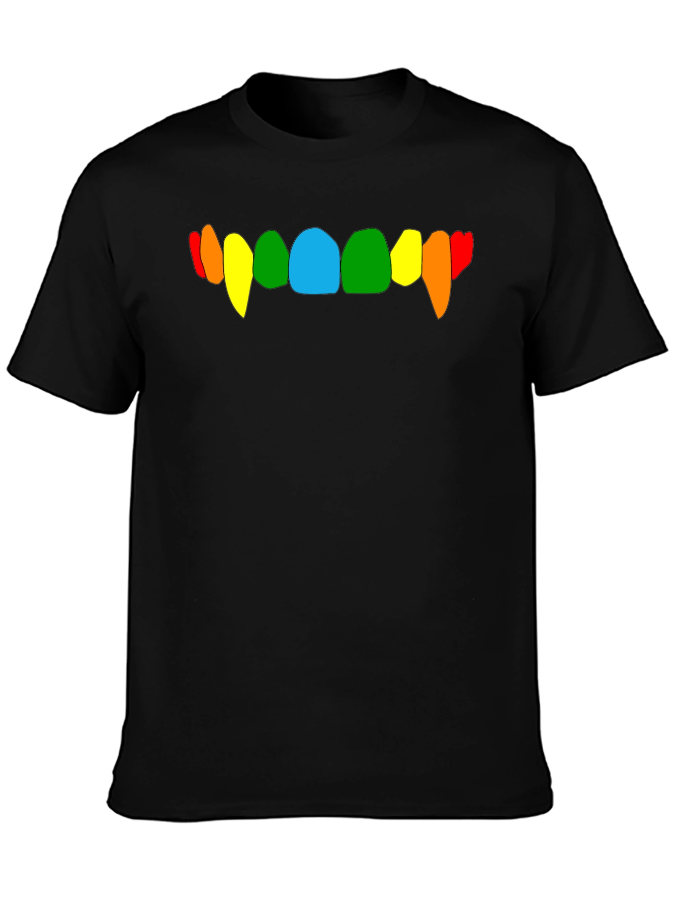 Rainbow Vampire Teeth Graphic Tee - Black Cotton T-Shirt