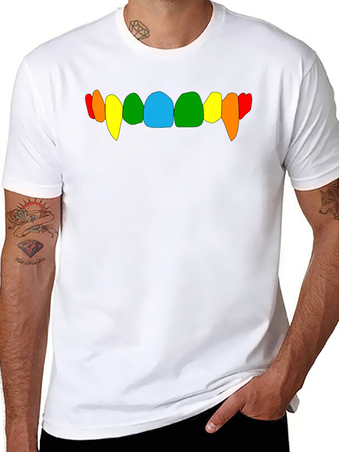 Rainbow Vampire Teeth Graphic Tee - Black Cotton T-Shirt