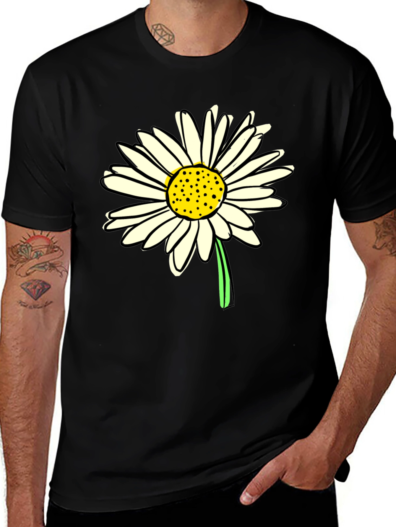 Daisy Graphic Tee - Classic Black Cotton T-Shirt