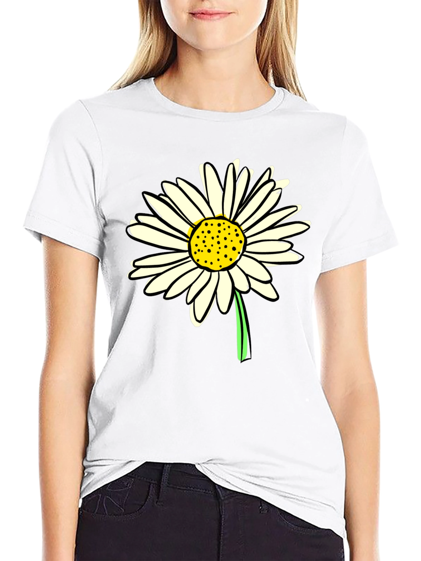 Daisy Graphic Tee - Classic Black Cotton T-Shirt