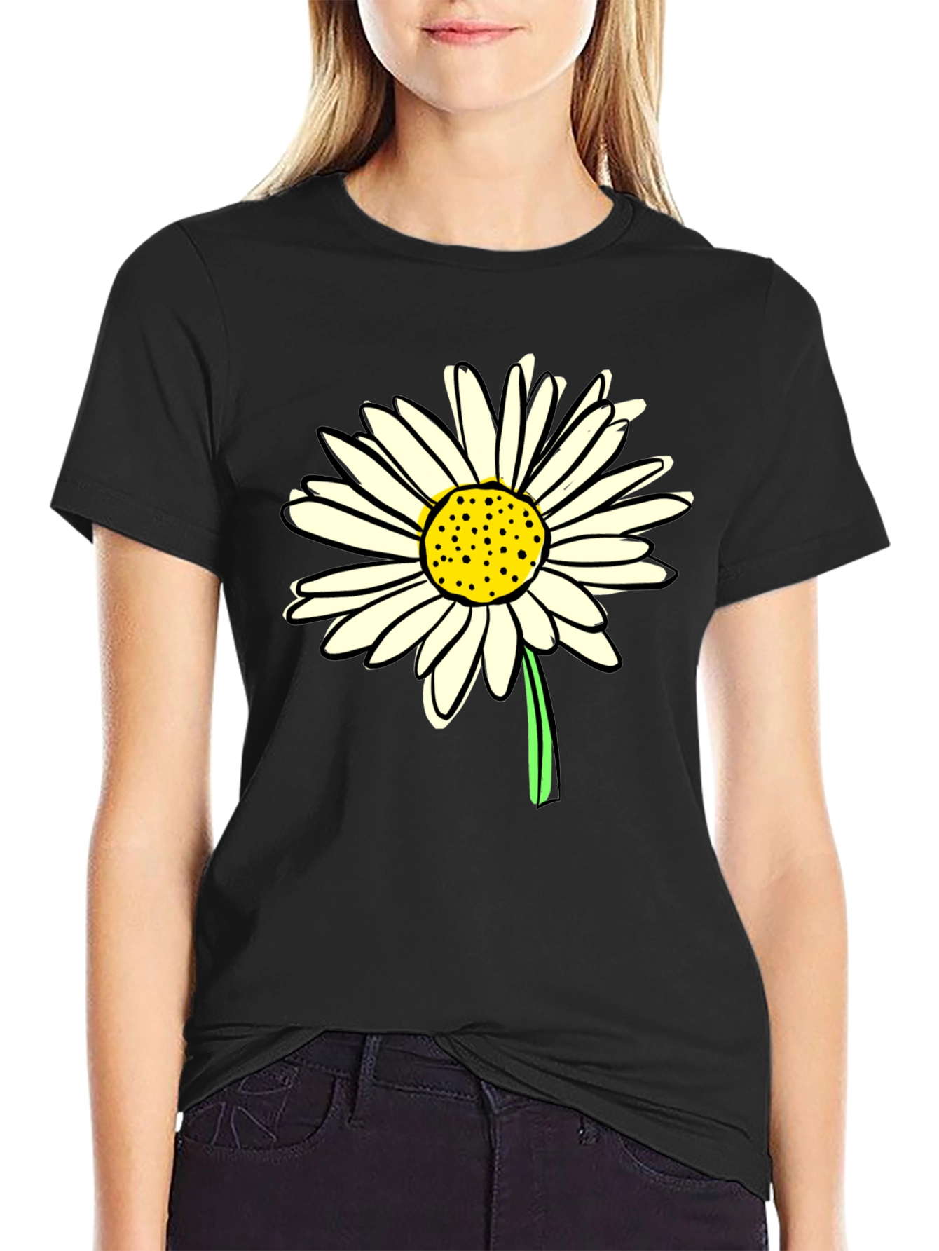 Daisy Graphic Tee - Classic Black Cotton T-Shirt